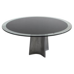 Luigi Saccardo Round Pedestal Table in Steel and Glass by Maison Jansen 1970s