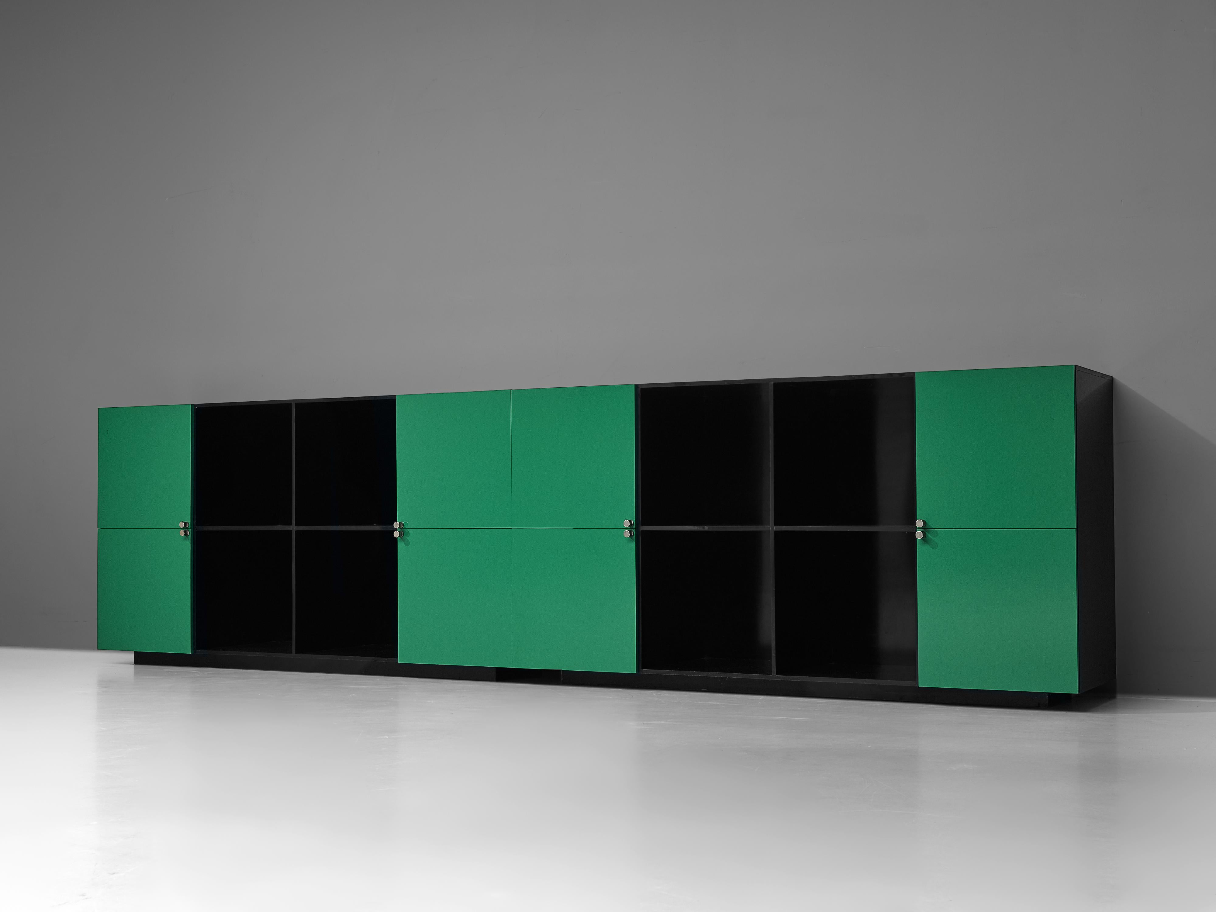 Luigi Saccardo, 'Topline' sideboard, laminated wood, metal, Italy, circa 1976.

This outspoken sideboard is designed as part of the ‘Topline’ series by the Italian designer Luigi Saccardo. This well-designed piece is based on a elongated