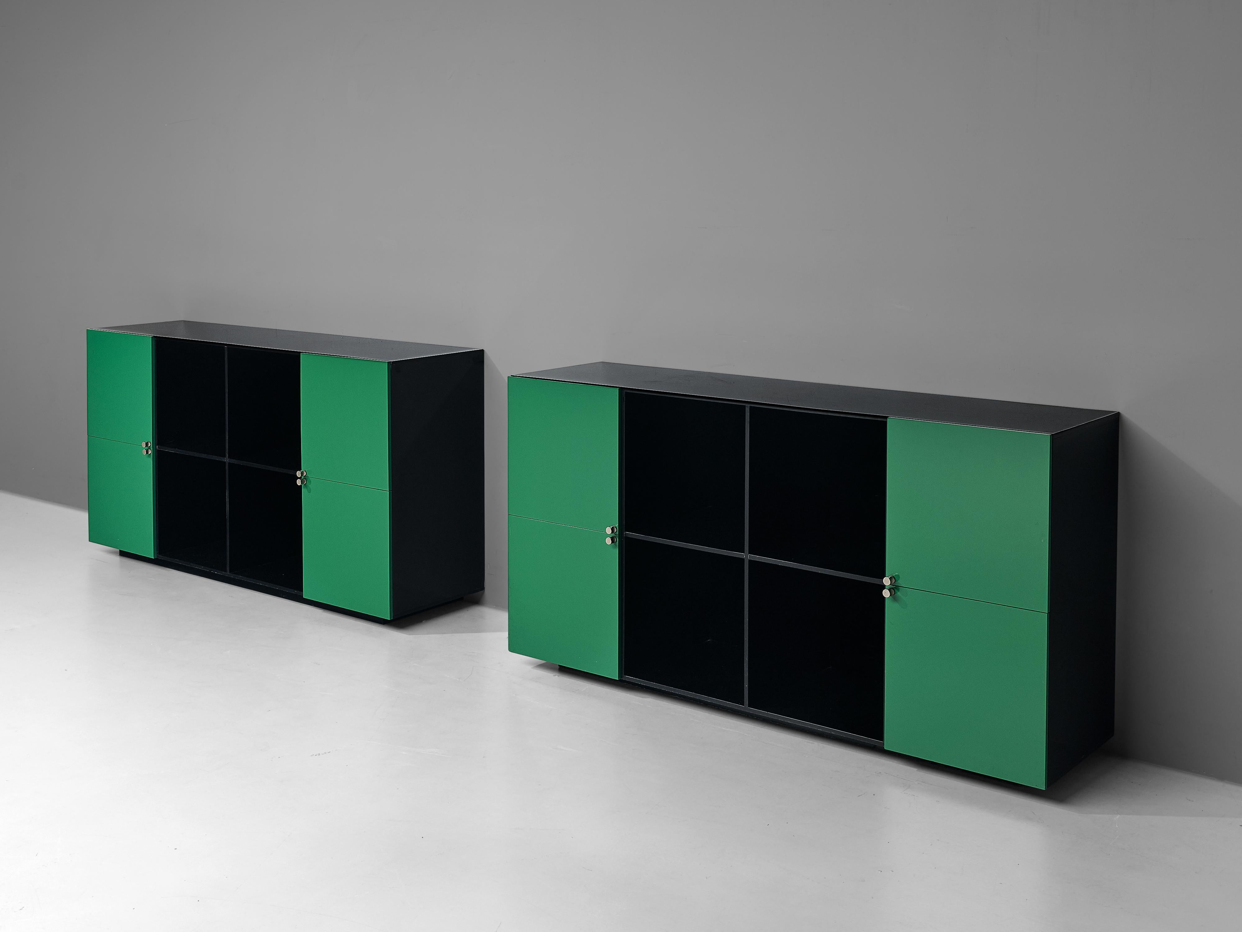 Italian Luigi Saccardo ´Topline´ Sideboard in Laminated Black and Green Wood For Sale