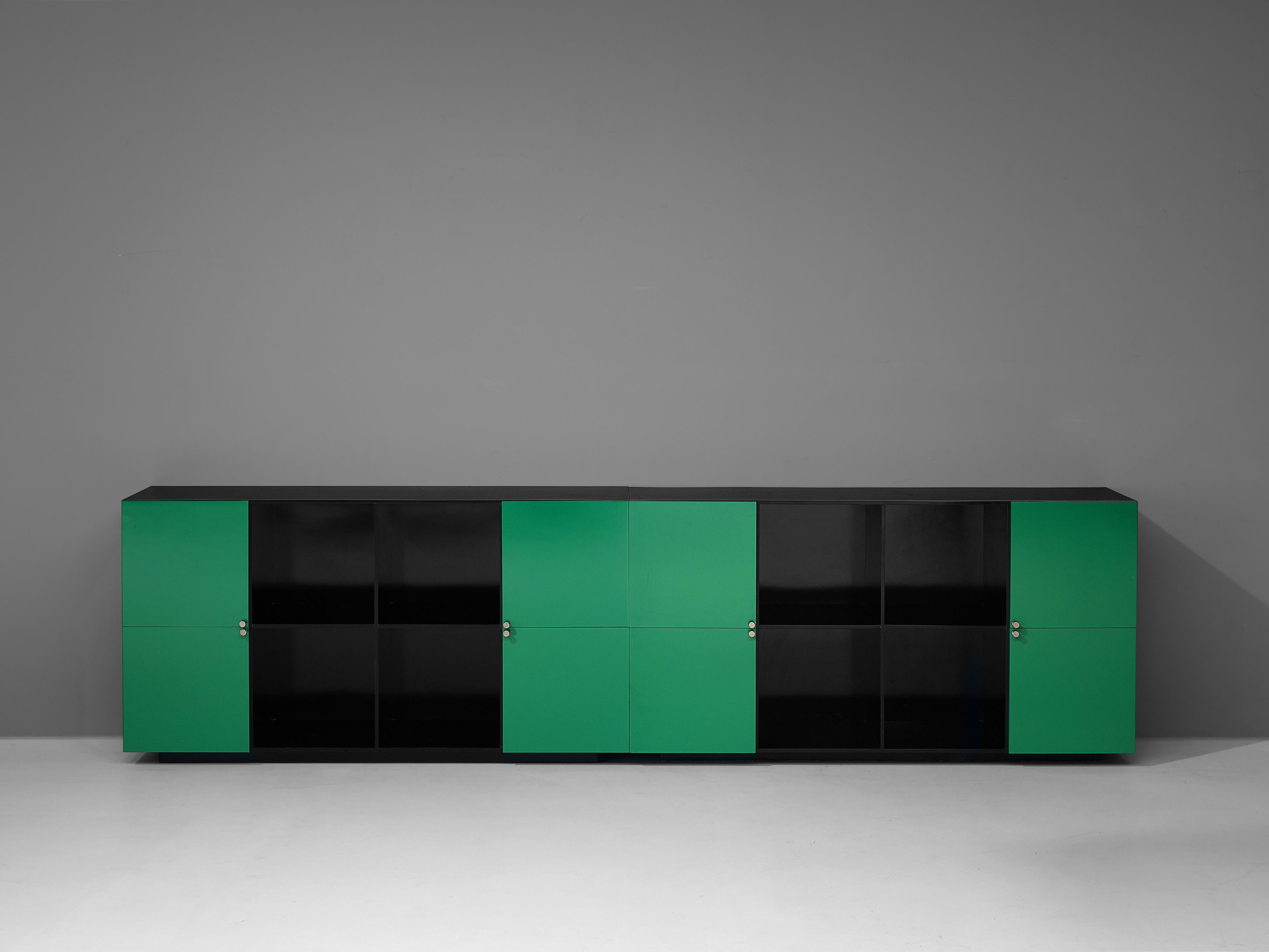 Luigi Saccardo ´Topline´ Sideboard in Laminated Black and Green Wood In Good Condition For Sale In Waalwijk, NL