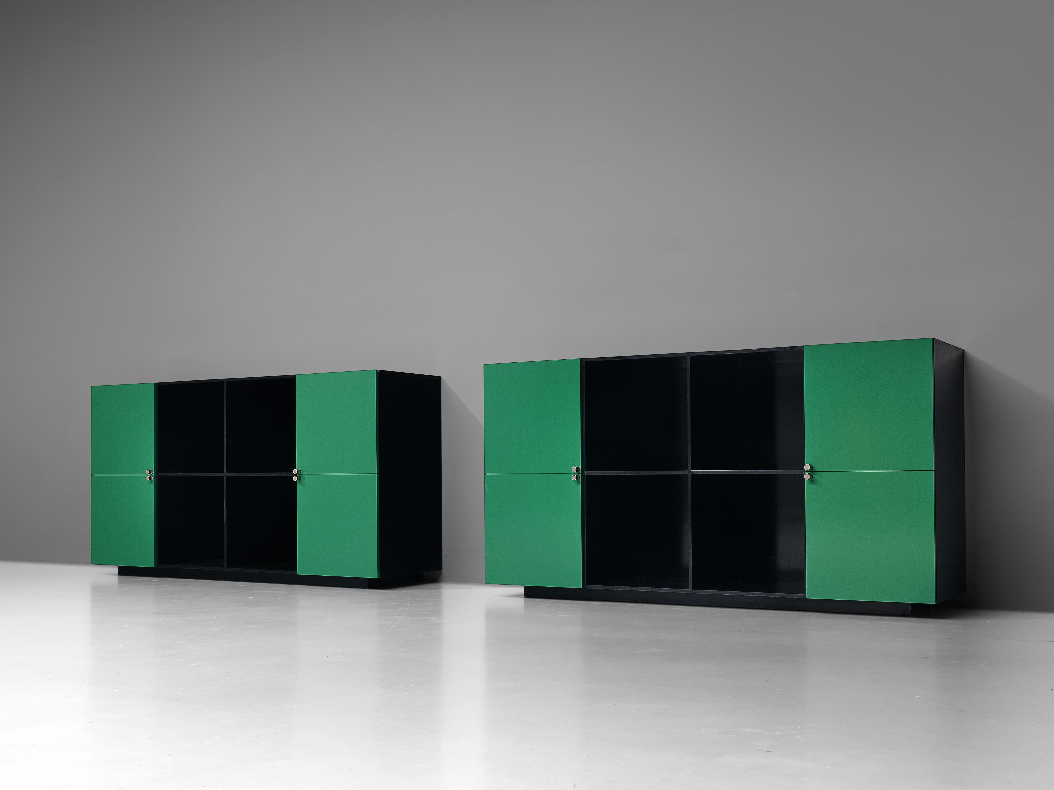 Metal Luigi Saccardo ´Topline´ Sideboard in Laminated Black and Green Wood For Sale