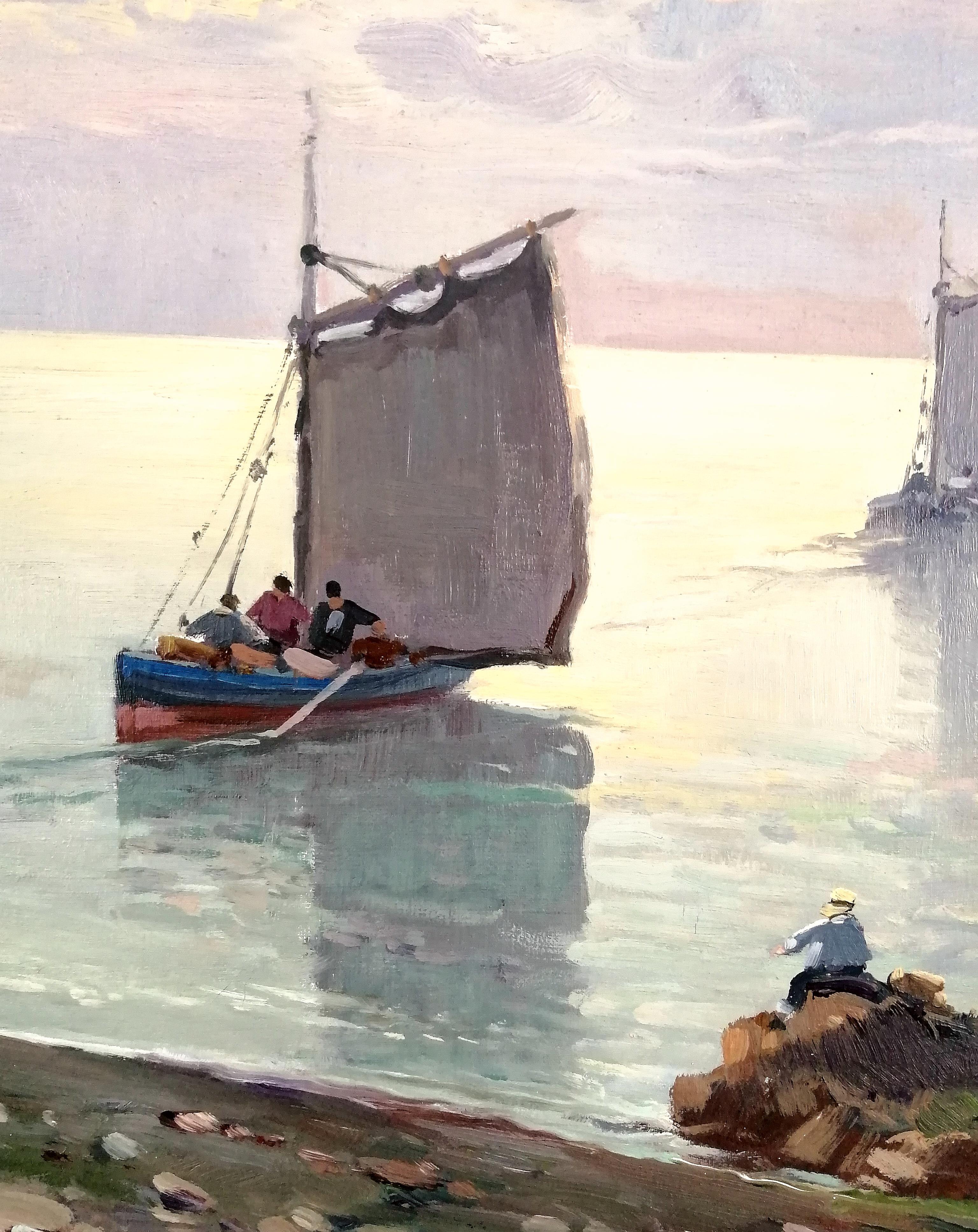 Sonnenuntergang an der Küste - Italienische Meereslandschaft des frühen 20. Jahrhunderts, Öl auf Leinwand Gemälde im Angebot 5