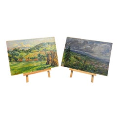 Pair of oil paintings "Colli Veneti" by Luigi Scarpa Croce, late 1950s