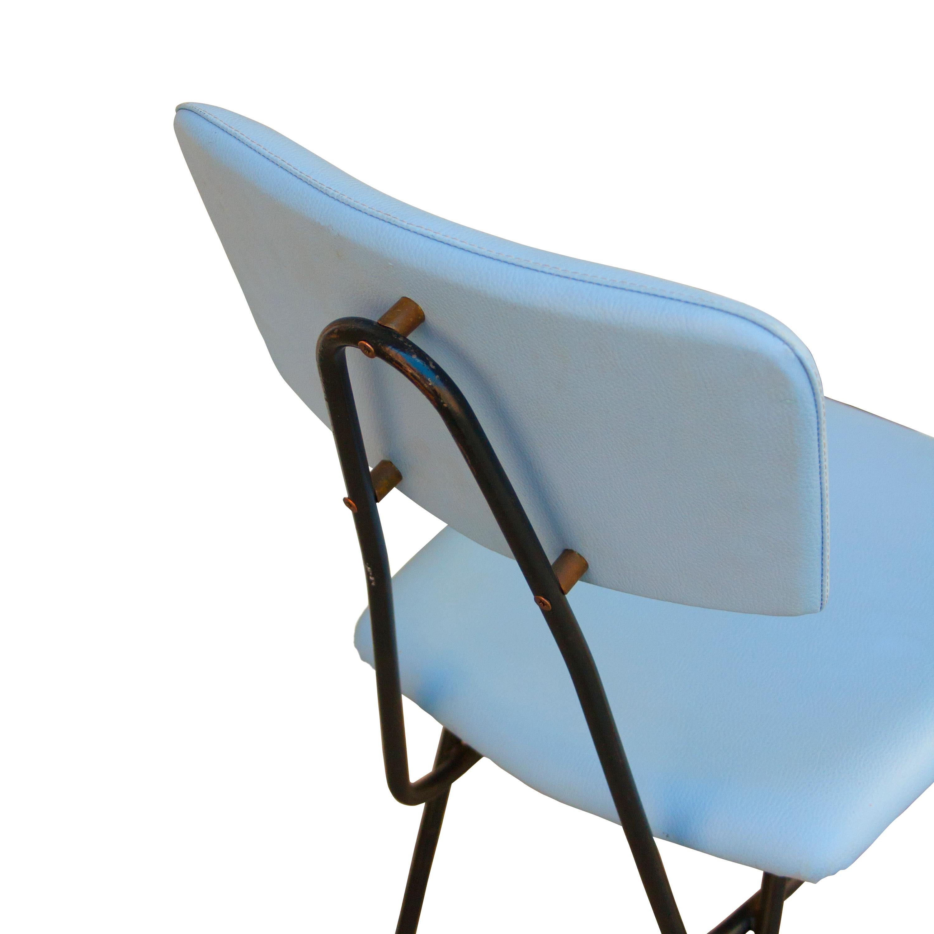Mid-20th Century Luigi Scremin 10 Chairs Set Blue Leatherette and Melalic Structure, Italy, 1950 For Sale