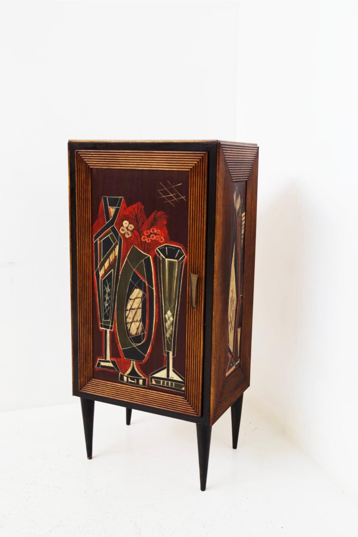 Brass Luigi Scremin Amazing Wooden Cabinet 'Attr.'