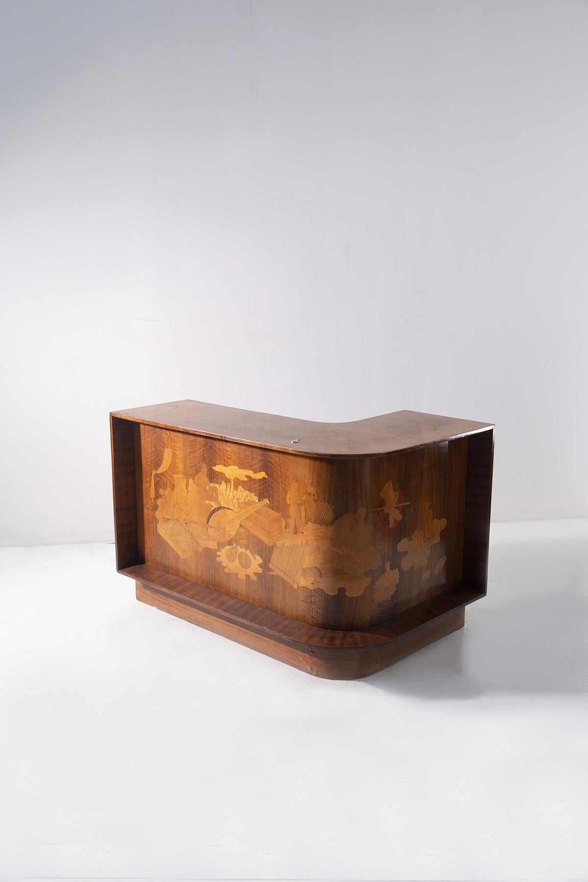 Mid-Century Modern Luigi Scremin Corner italian bar table or desk with inlays For Sale