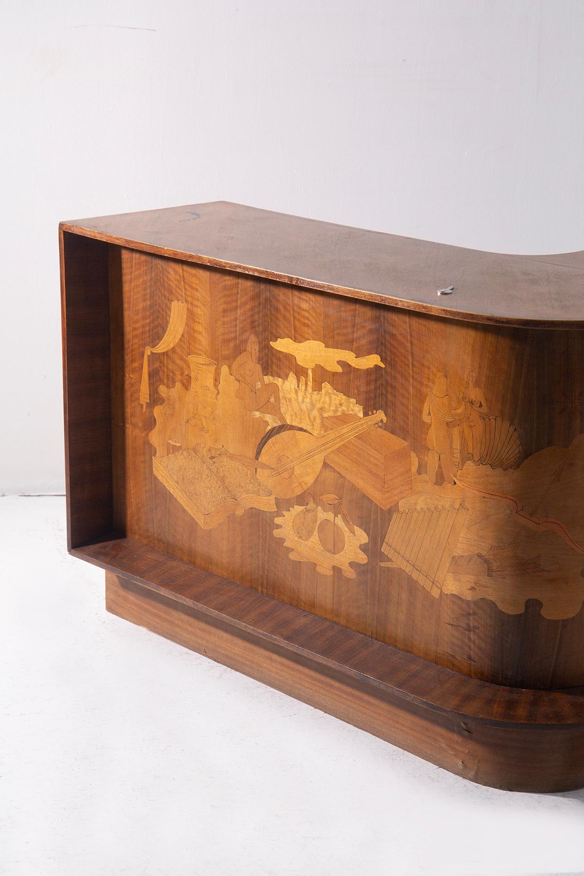 Italian Luigi Scremin Corner italian bar table or desk with inlays For Sale