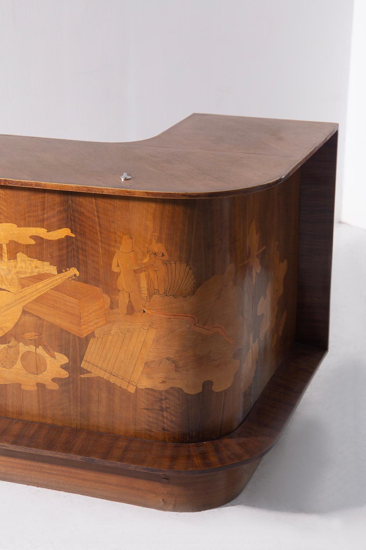 Luigi Scremin Corner italian bar table or desk with inlays In Good Condition For Sale In Milano, IT