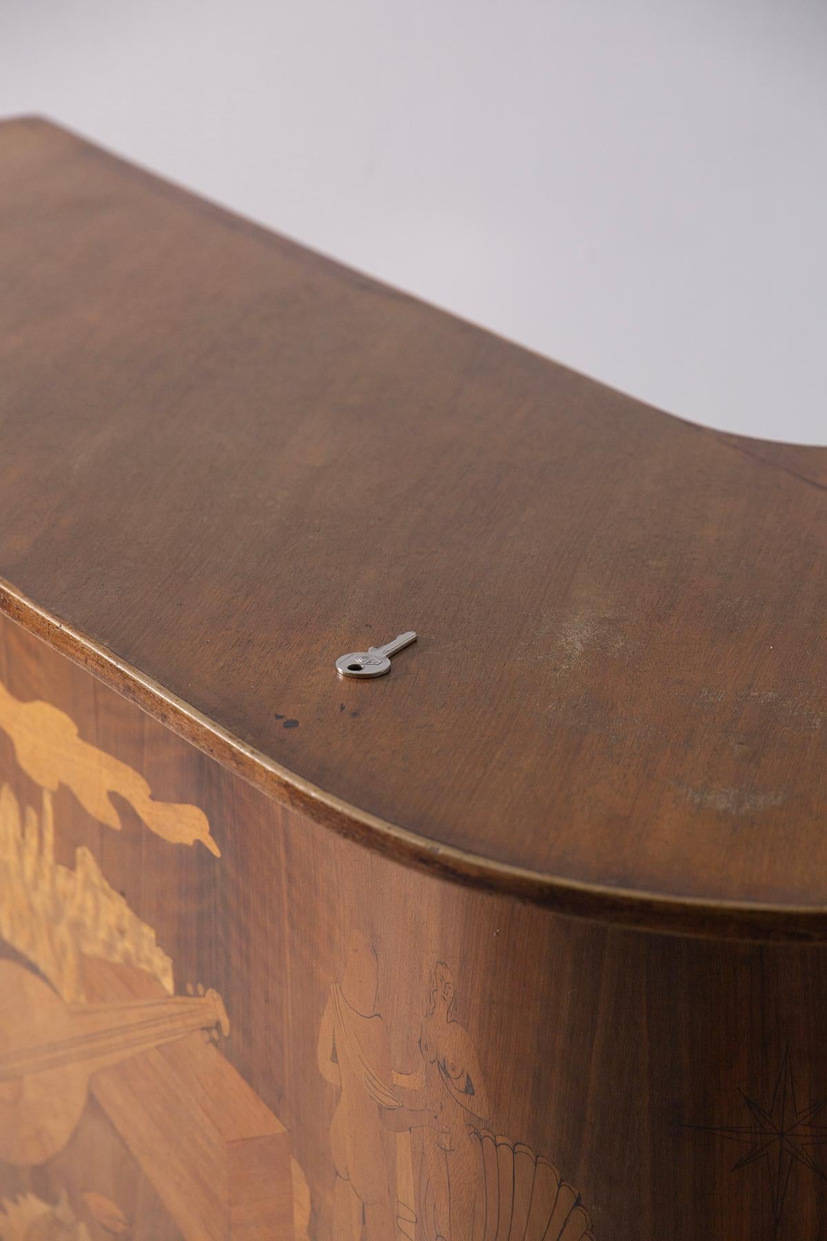 Luigi Scremin Corner italian bar table or desk with inlays For Sale 1