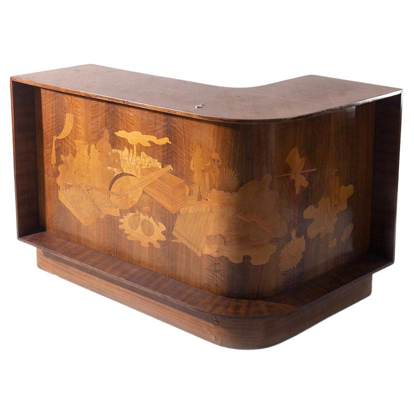 Luigi Scremin Corner italian bar table or desk with inlays For Sale
