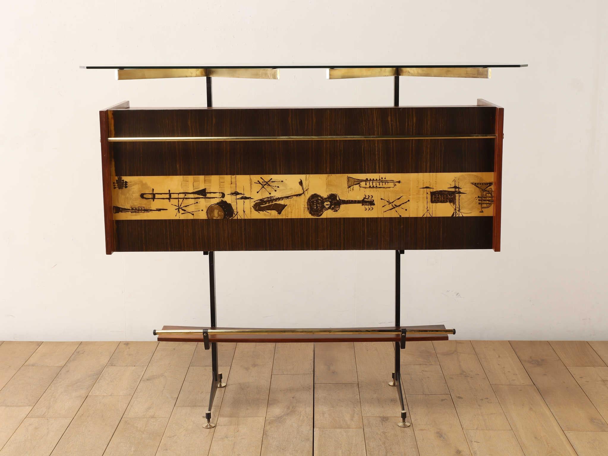 Luigi Scremin For La Permanente Mobili Cantu Bar Counter With Stools 1960's For Sale 9