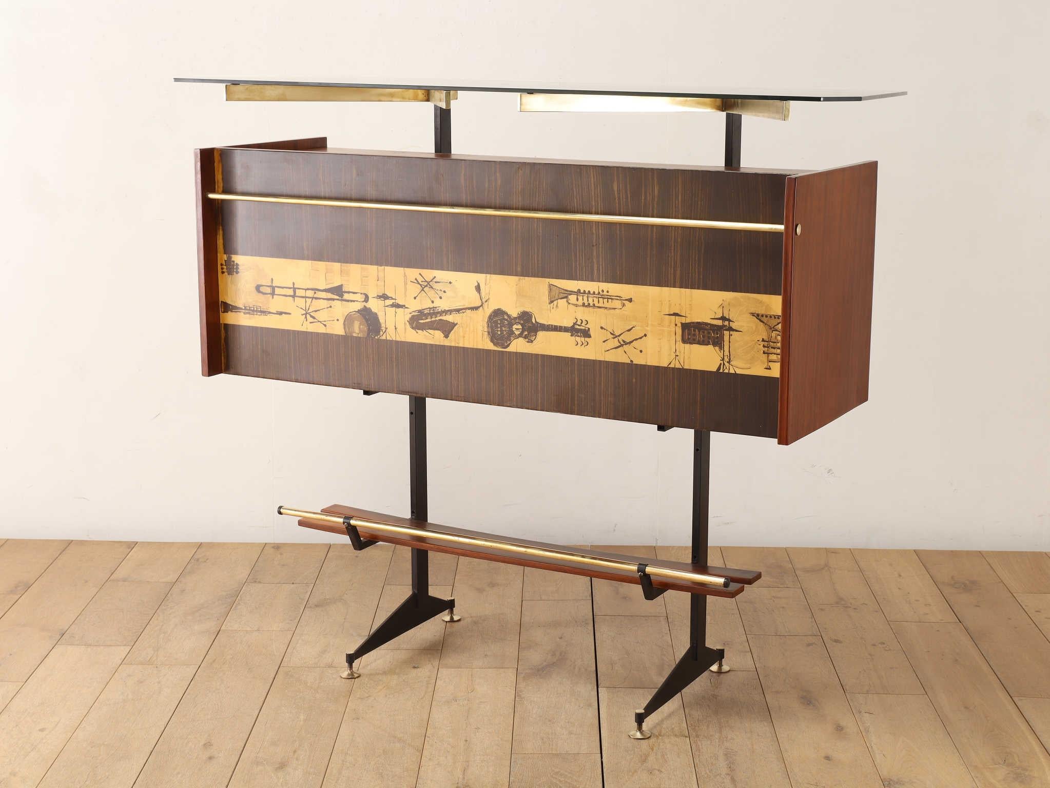 Mid-Century Modern Luigi Scremin For La Permanente Mobili Cantu Bar Counter With Stools 1960's For Sale