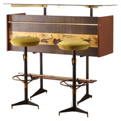 Luigi Scremin For La Permanente Mobili Cantu Bar Counter With Stools 1960's