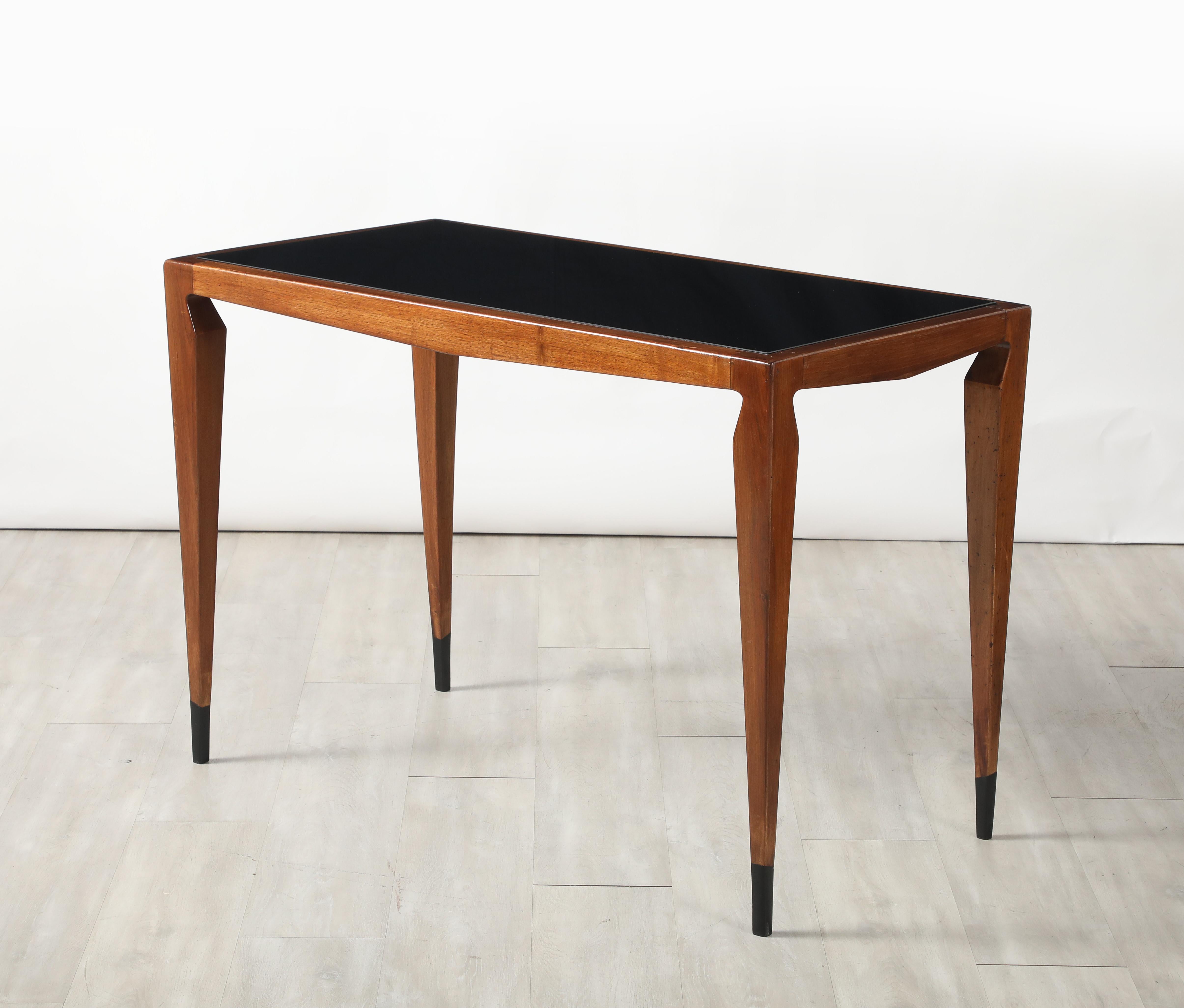 Luigi Scremin Italian Walnut and Black Glass Console Table, Italy, circa 1940 For Sale 5