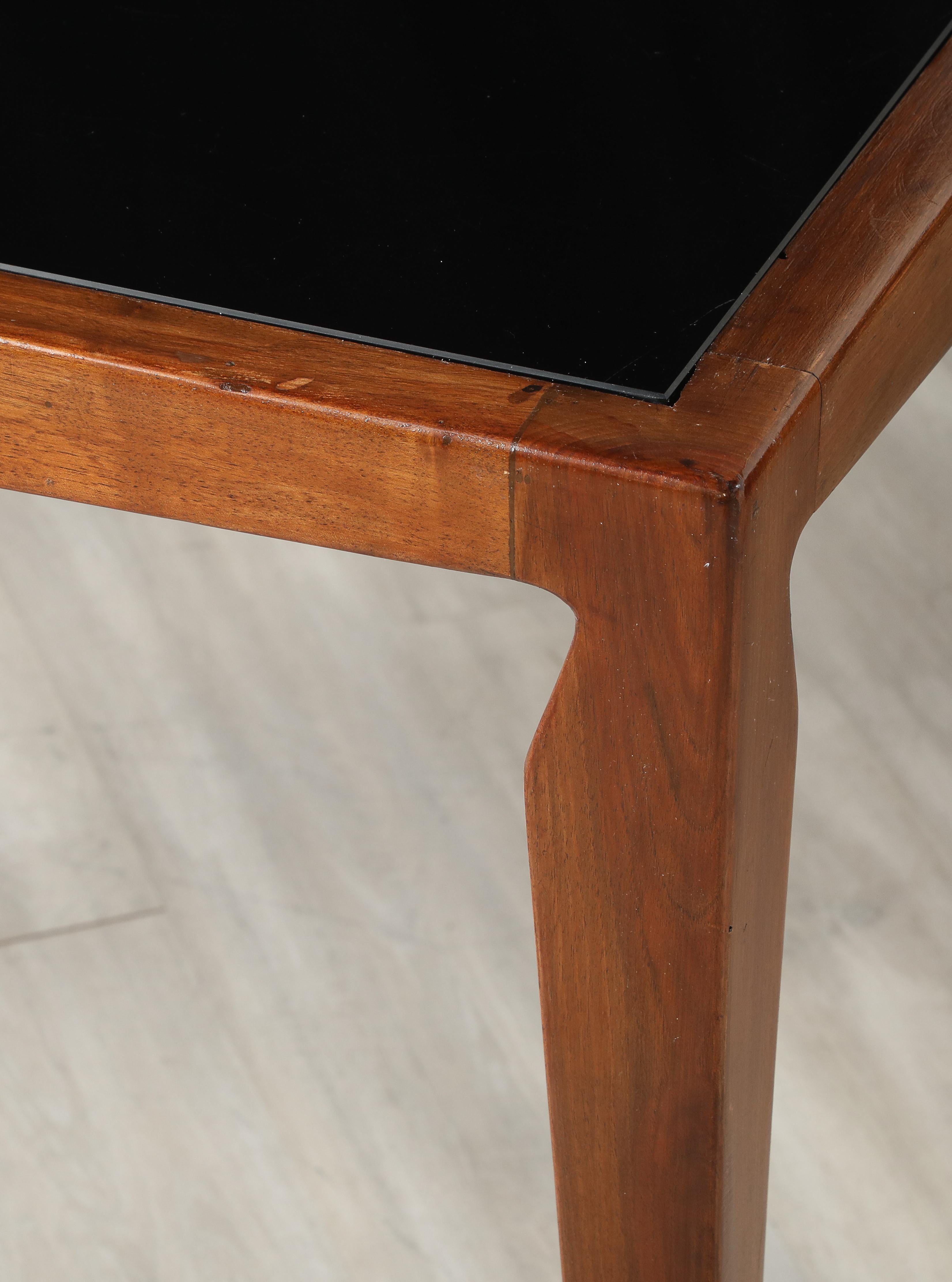 Luigi Scremin Italian Walnut and Black Glass Console Table, Italy, circa 1940 For Sale 6