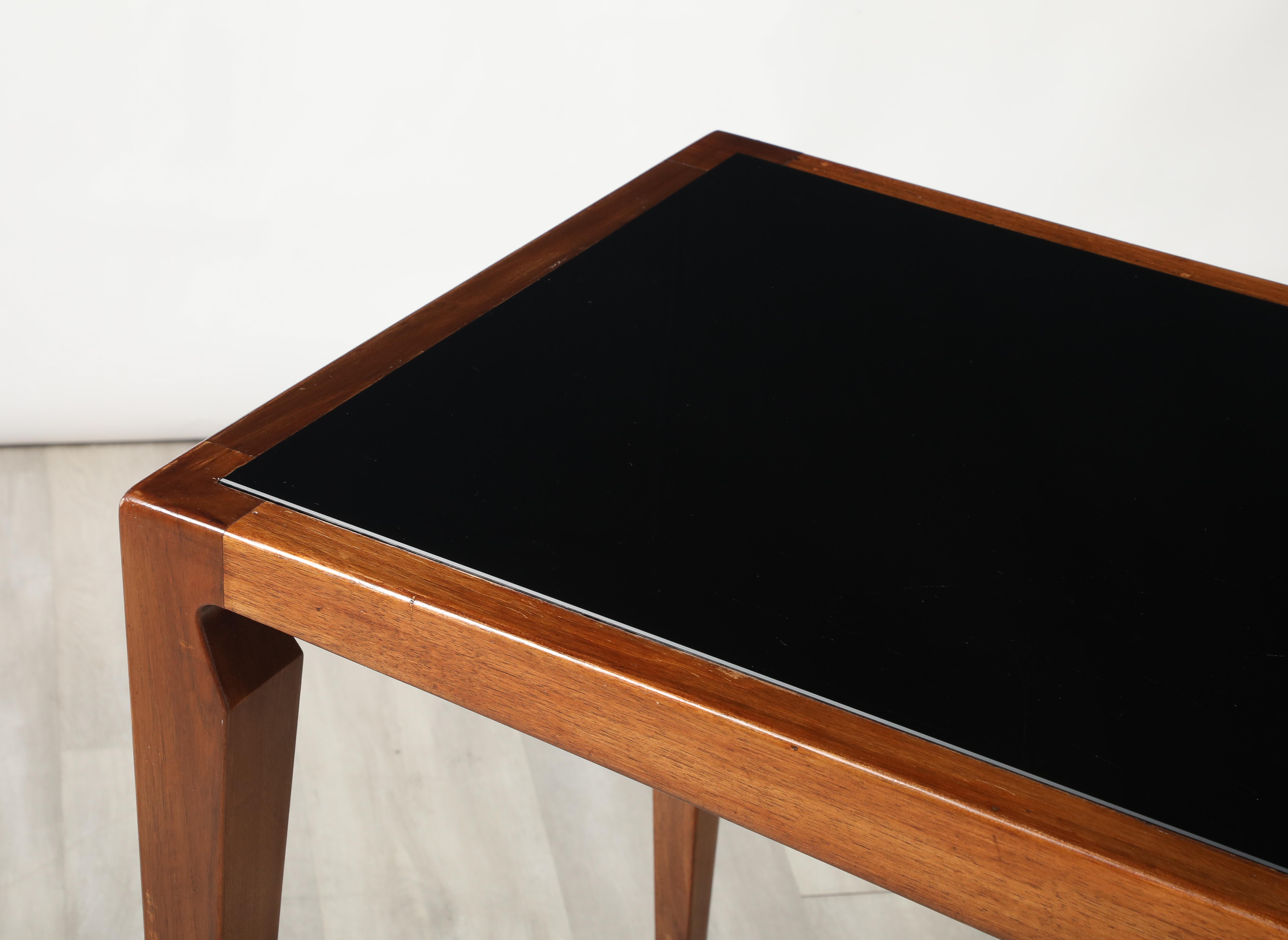 Luigi Scremin Italian Walnut and Black Glass Console Table, Italy, circa 1940 For Sale 7