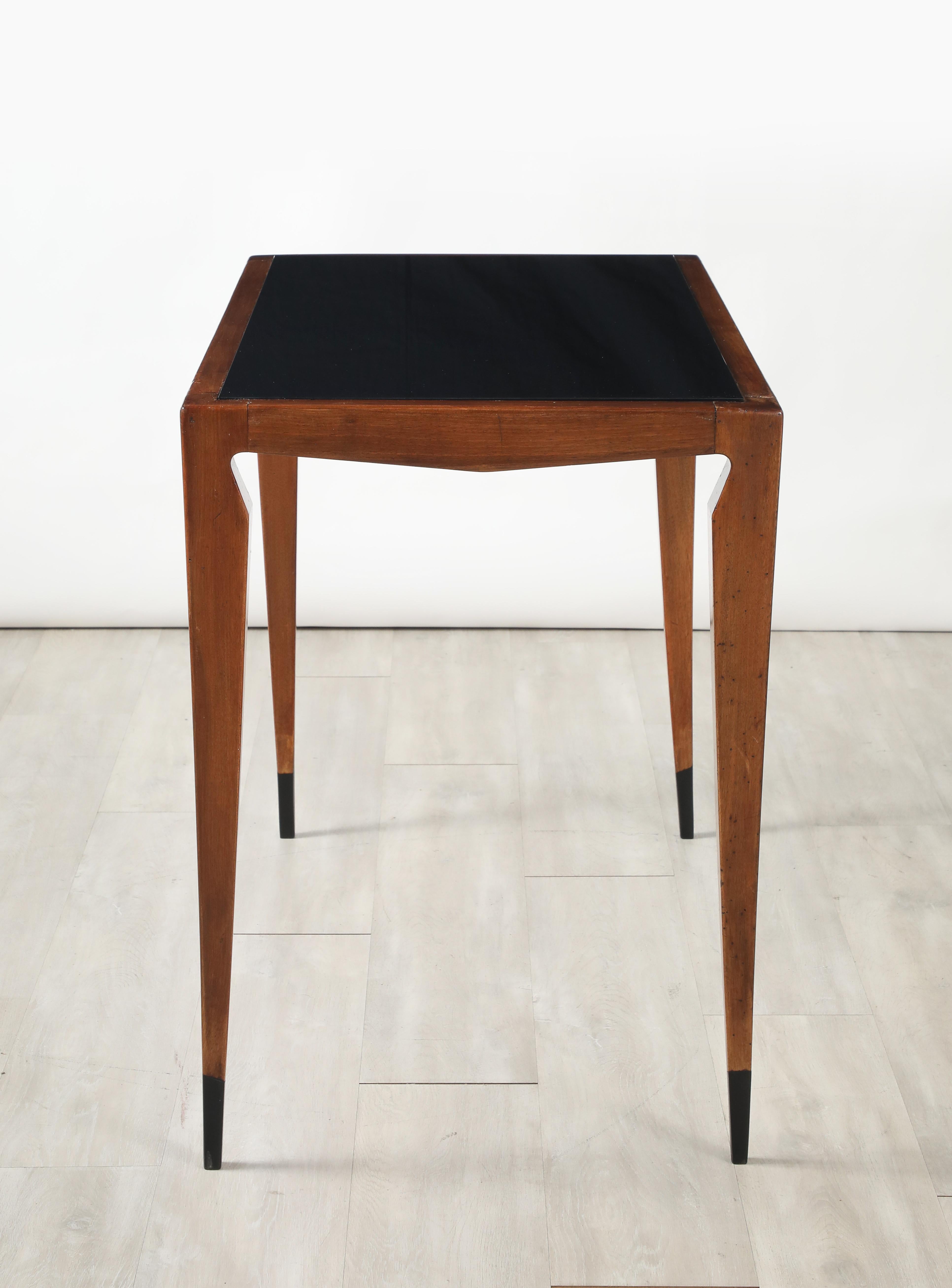 Luigi Scremin Italian Walnut and Black Glass Console Table, Italy, circa 1940 For Sale 8