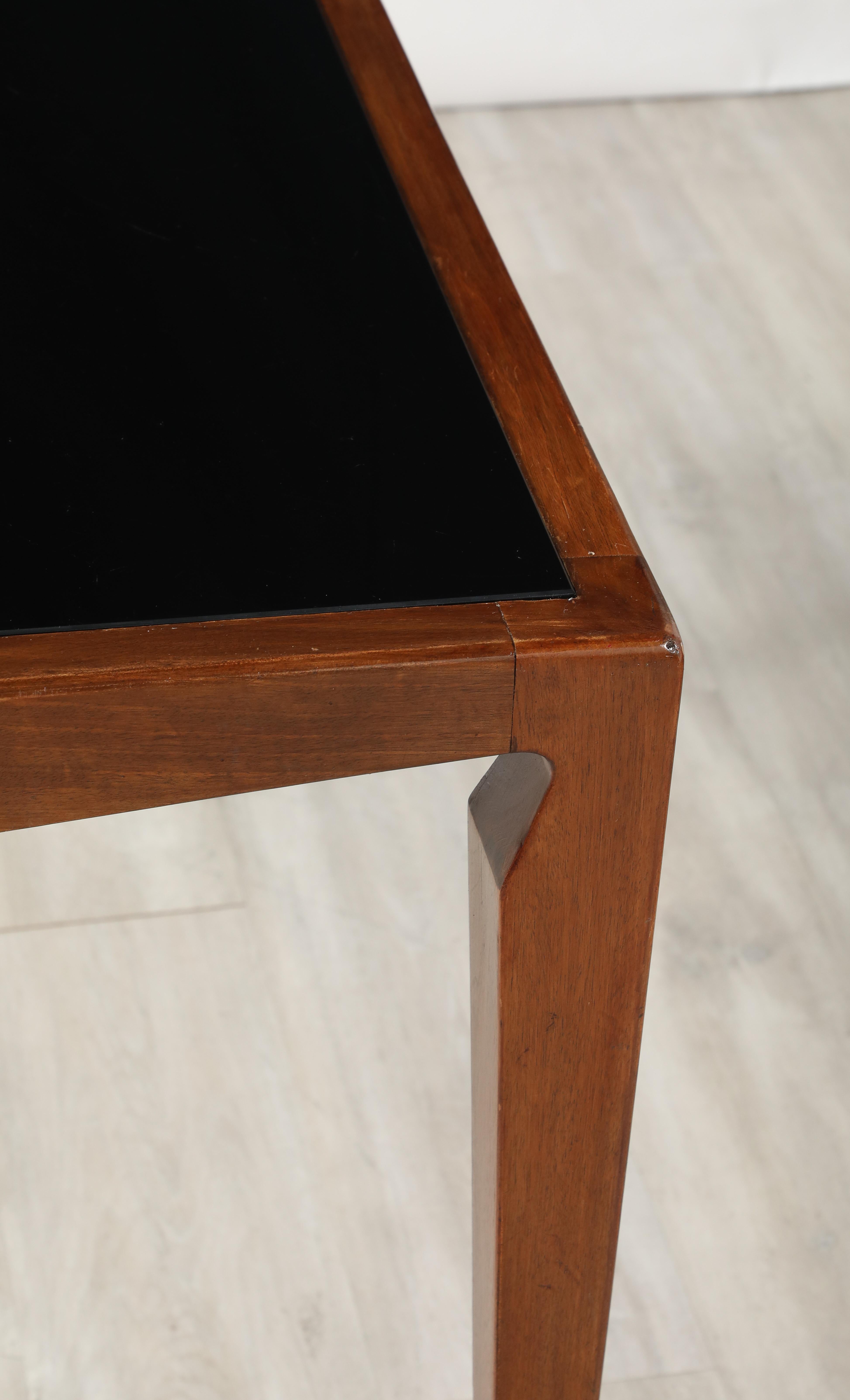 Luigi Scremin Italian Walnut and Black Glass Console Table, Italy, circa 1940 For Sale 2