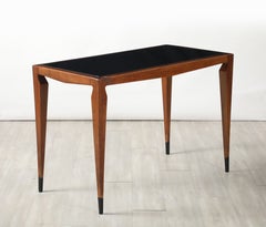 Luigi Scremin Italian Walnut and Black Glass Console Table, Italy, circa 1940