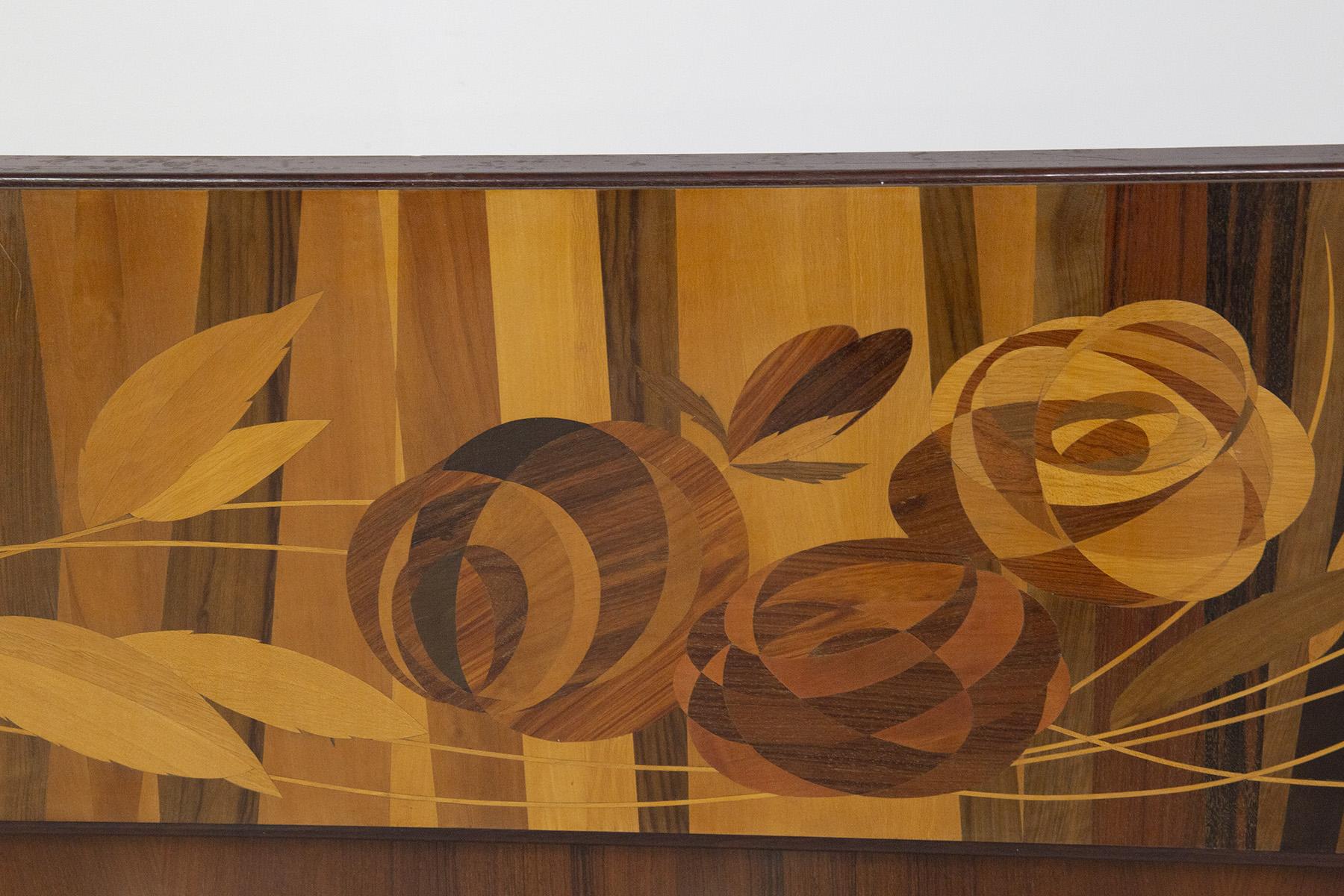 Mid-Century Modern Luigi Scremin King Bed Headboard in Wood, Original Label For Sale