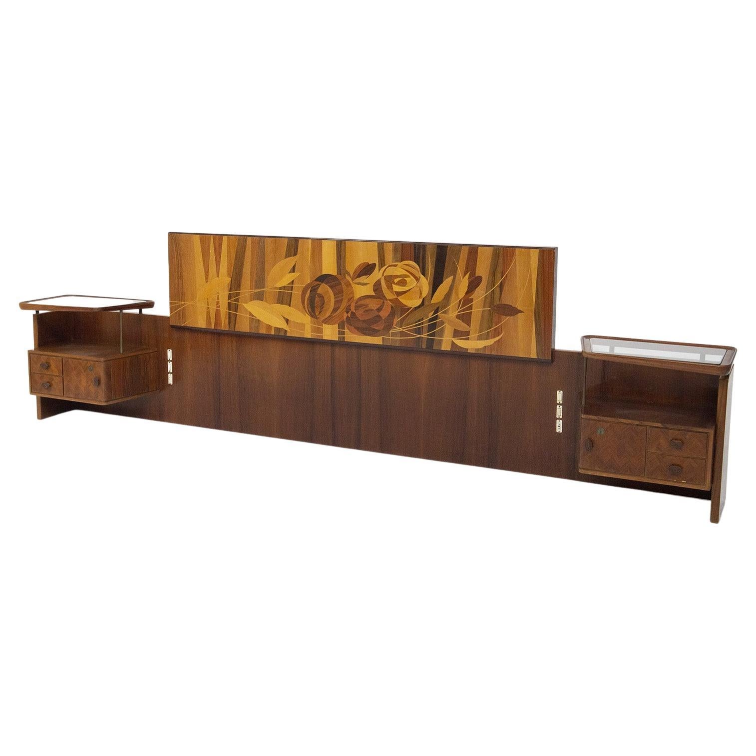 Luigi Scremin King Bed Headboard in Wood, Original Label For Sale