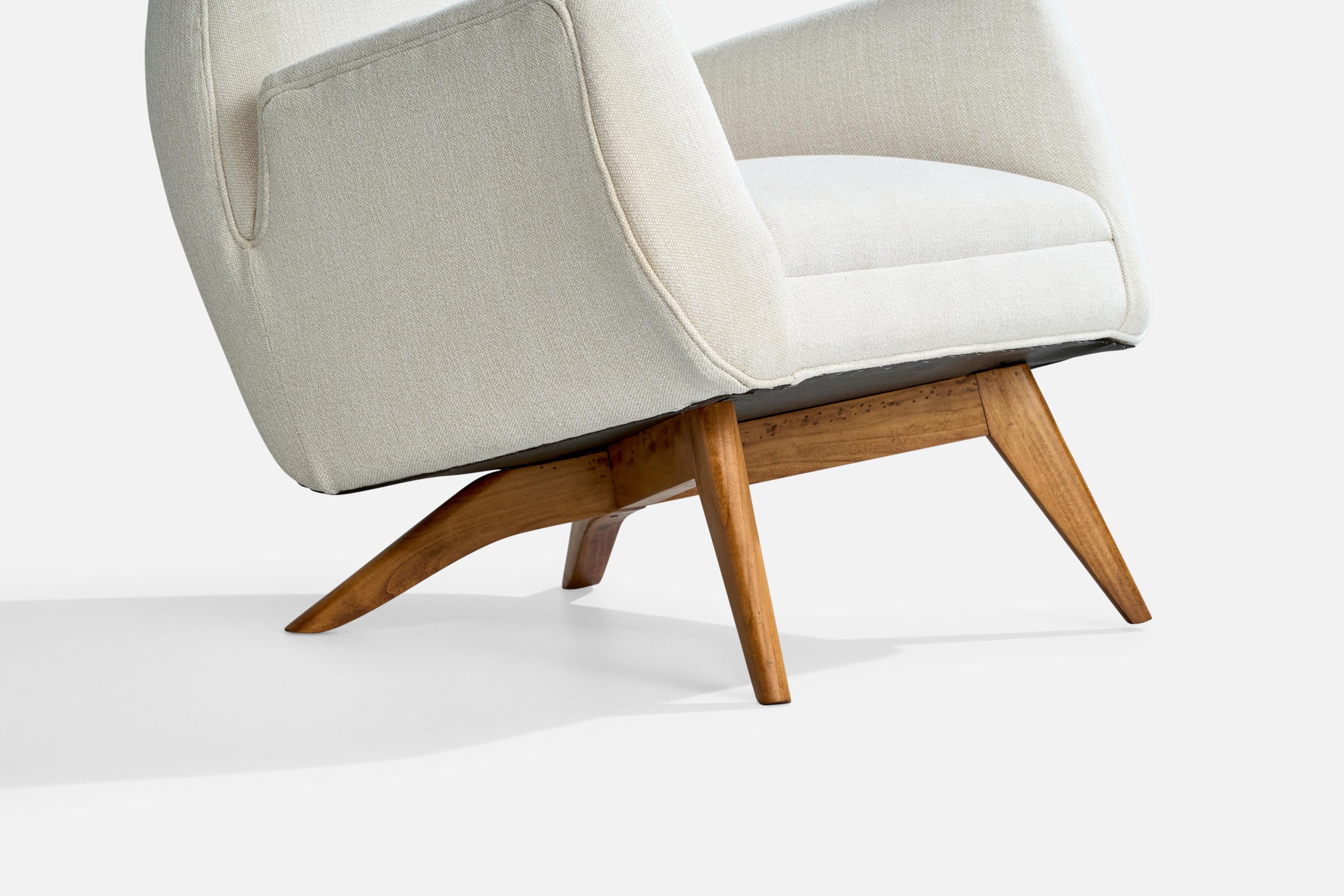 Luigi Scremin, Lounge Chairs, Wood, Fabric, Italy, 1950s For Sale 5