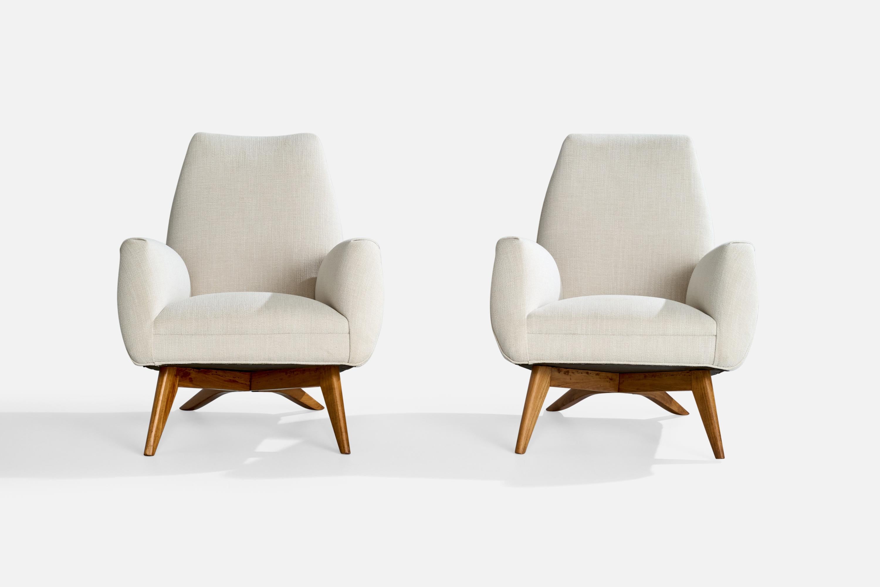 Mid-Century Modern Luigi Scremin, Lounge Chairs, Wood, Fabric, Italy, 1950s For Sale