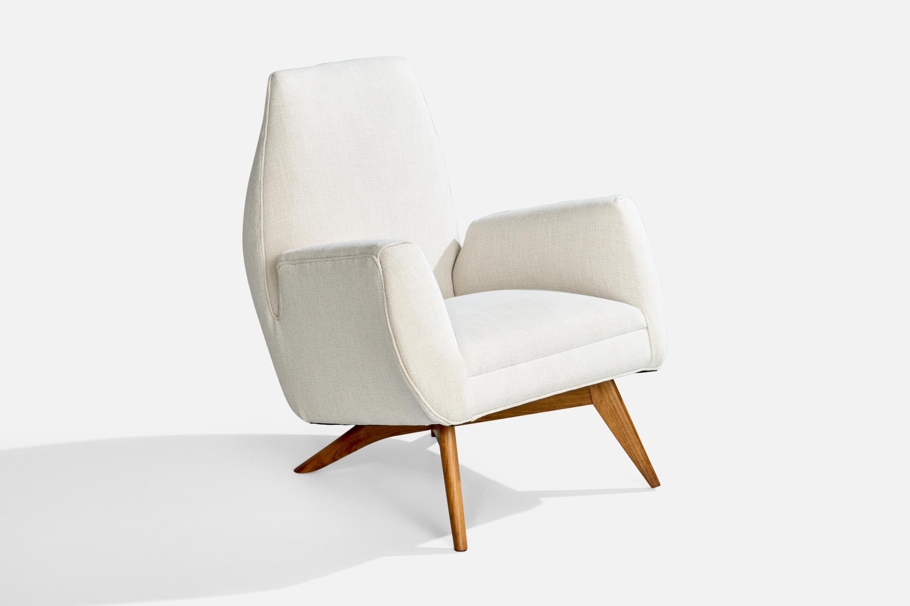 Luigi Scremin, Lounge Chairs, Wood, Fabric, Italy, 1950s In Good Condition For Sale In High Point, NC