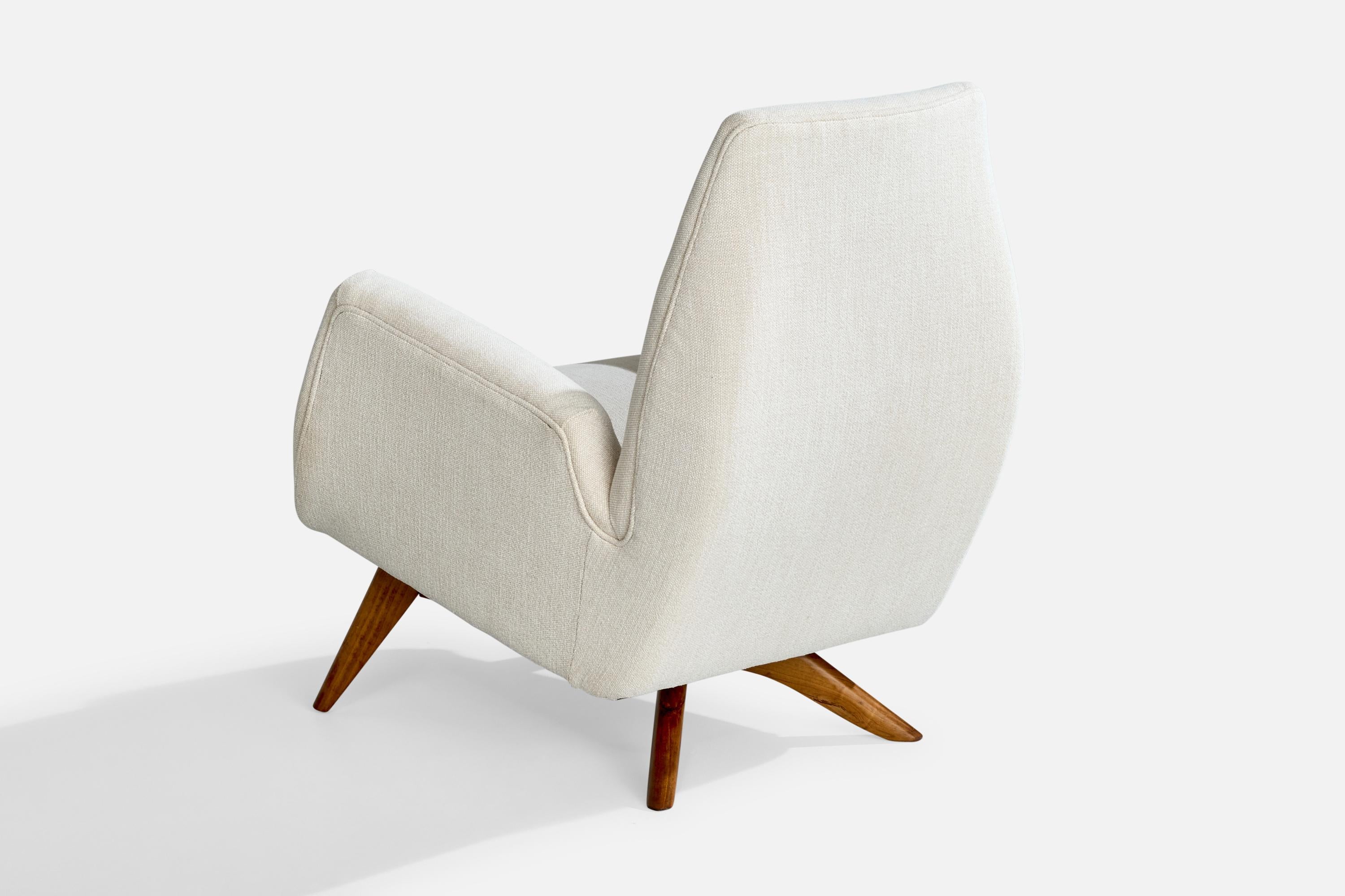 Mid-20th Century Luigi Scremin, Lounge Chairs, Wood, Fabric, Italy, 1950s For Sale