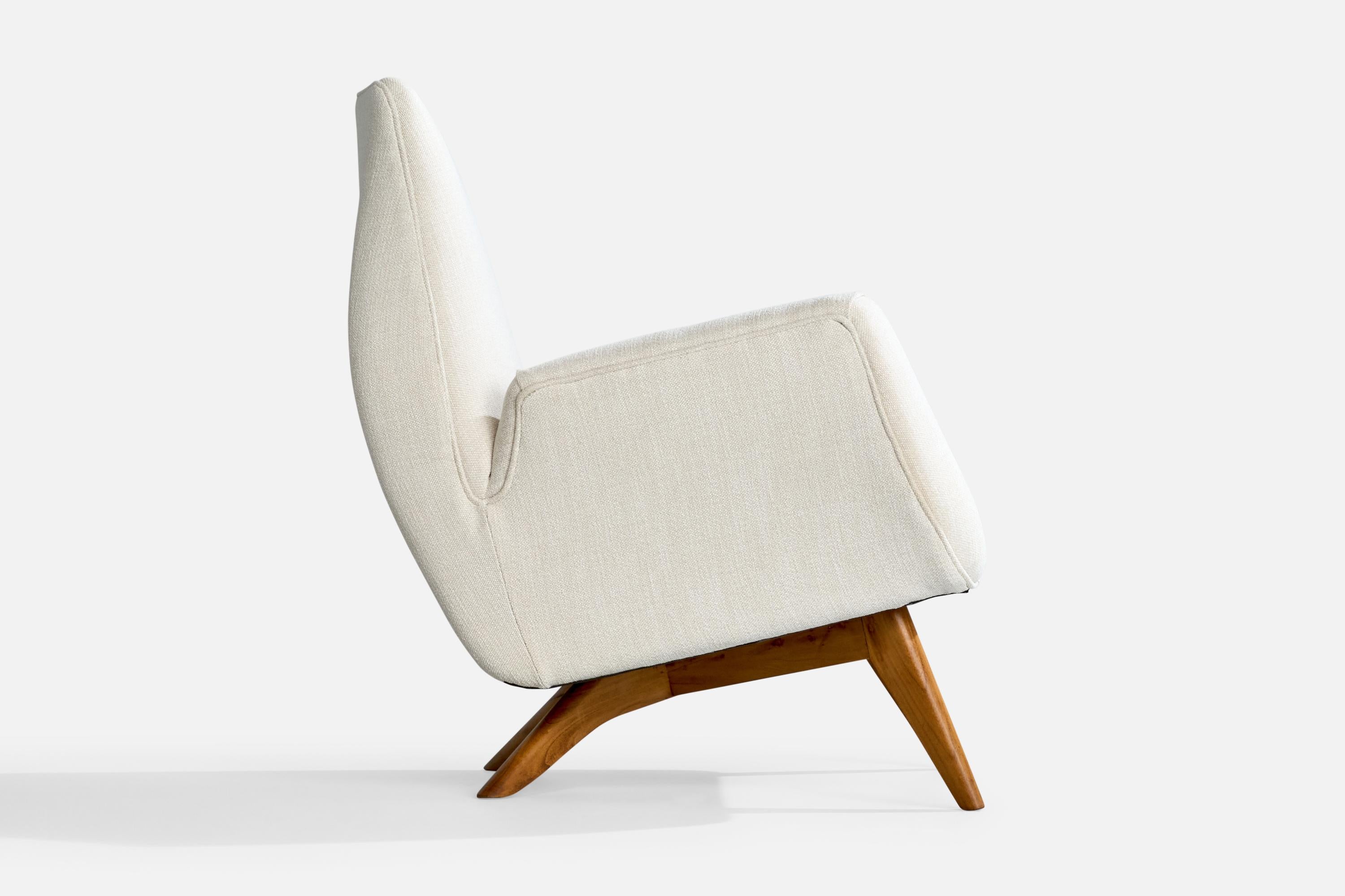 Luigi Scremin, Lounge Chairs, Wood, Fabric, Italy, 1950s For Sale 1