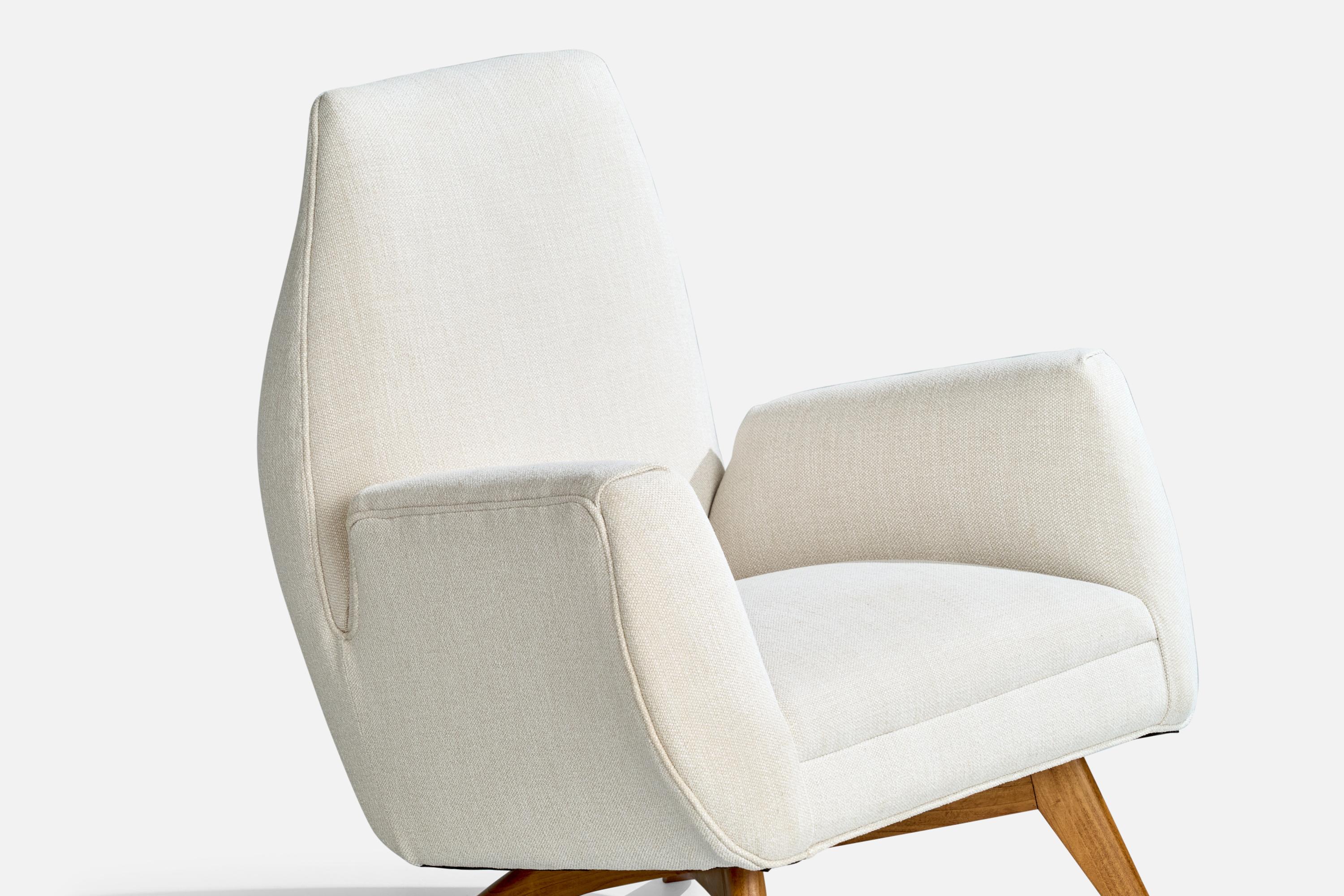 Luigi Scremin, Lounge Chairs, Wood, Fabric, Italy, 1950s For Sale 2
