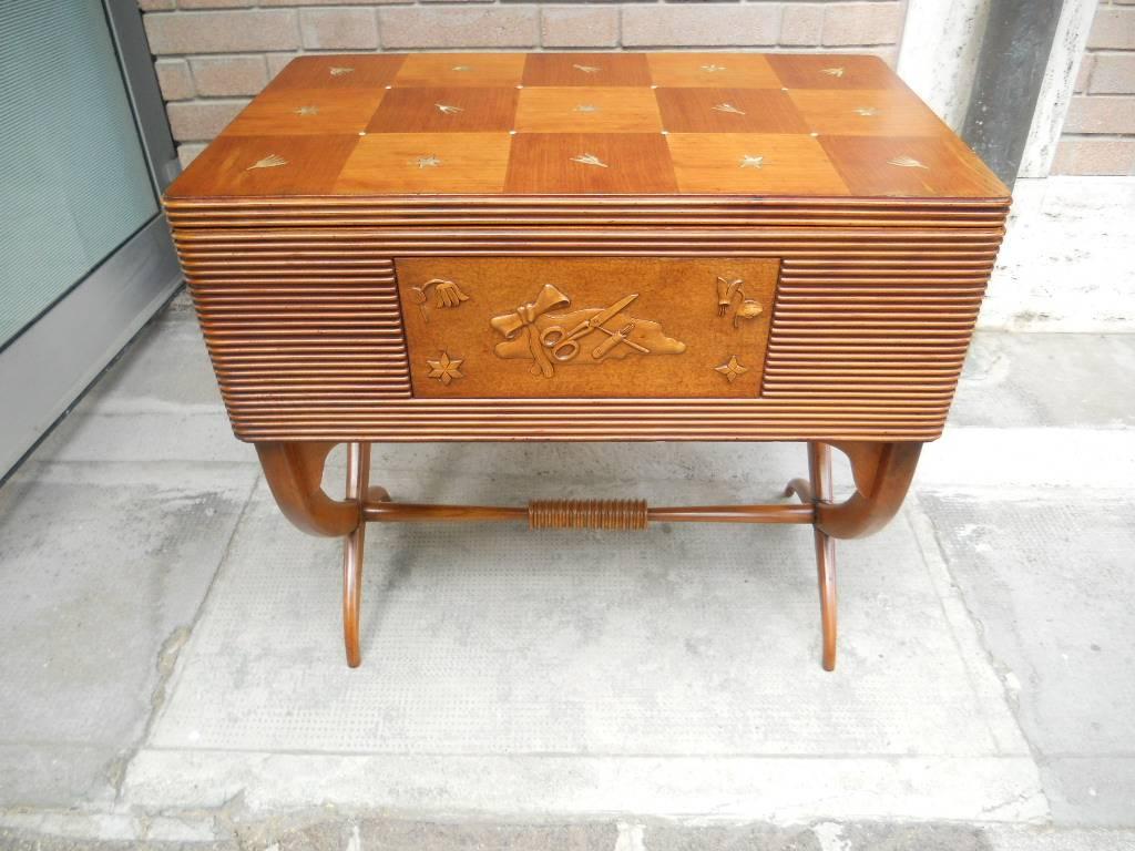 Wood Luigi Scremin Side Table, 1930s, Italian Art Deco Period, Italian Vintage