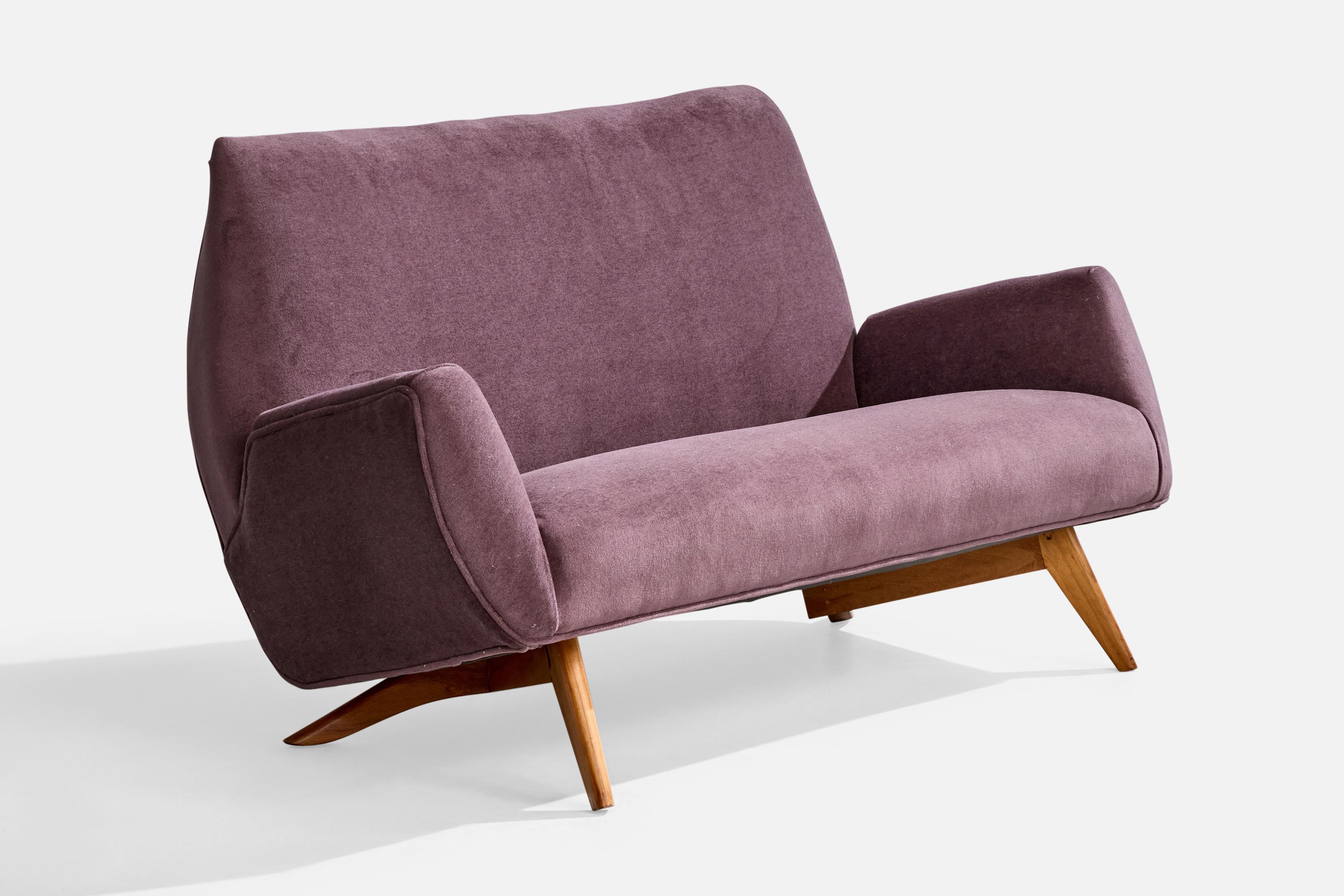 Sofá o canapé de tela y madera de color morado, diseñado y fabricado por Luigi Scremin, Italia, c. 1950.

Retapizada en un flamante Lino de Lana Lupa de ZAK+FOX.

Dimensiones totales (pulgadas): 30,5