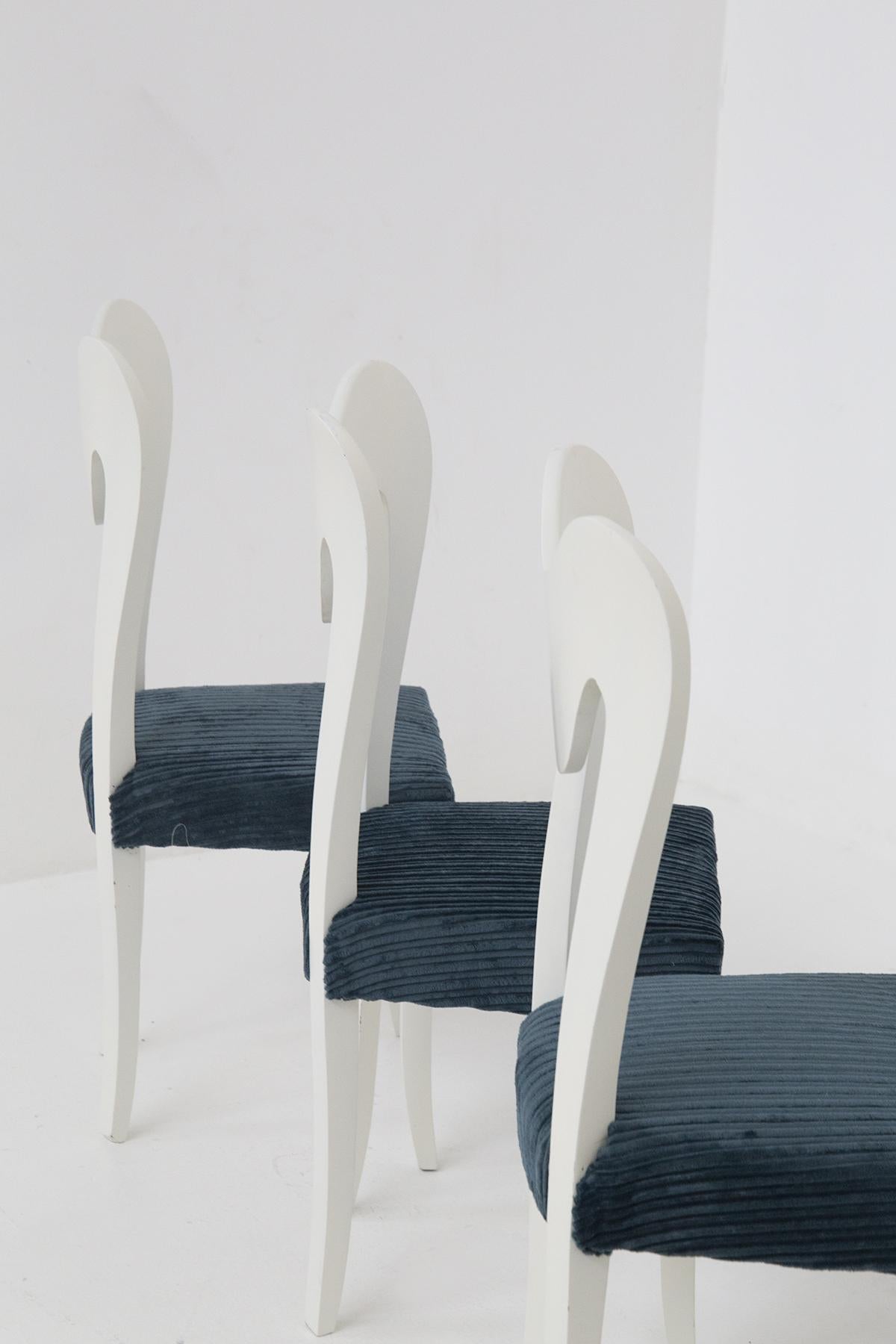 Italian Luigi Scremin Vintage White Wood and Velvet Chairs For Sale