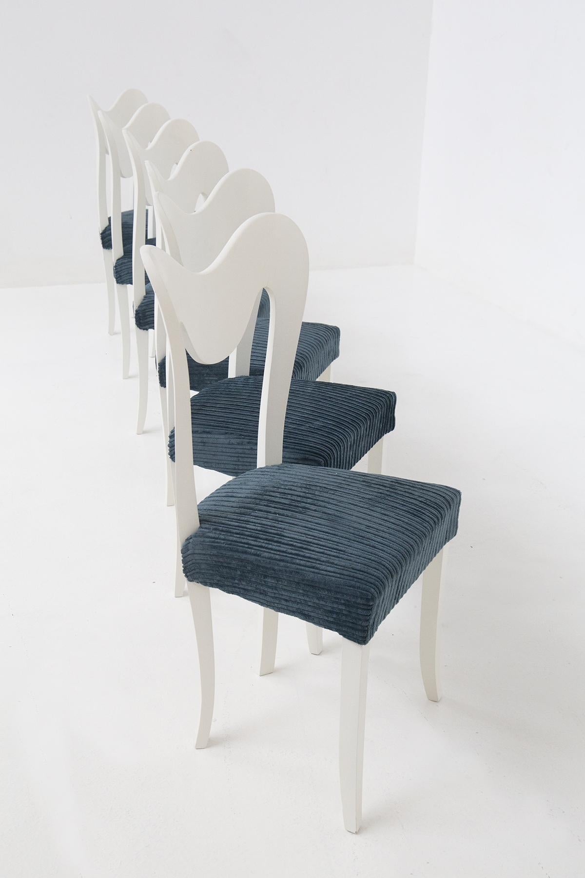 Lacquered Luigi Scremin Vintage White Wood and Velvet Chairs For Sale
