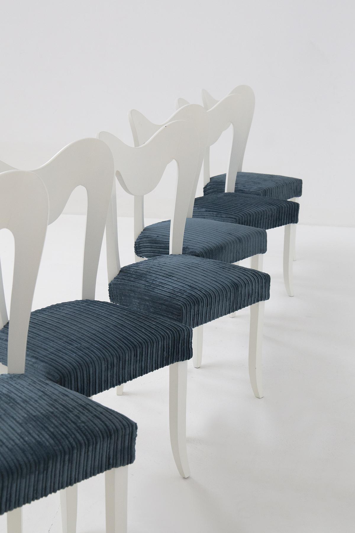 Luigi Scremin Vintage Stühle aus weißem Holz und Samt (Mitte des 20. Jahrhunderts) im Angebot
