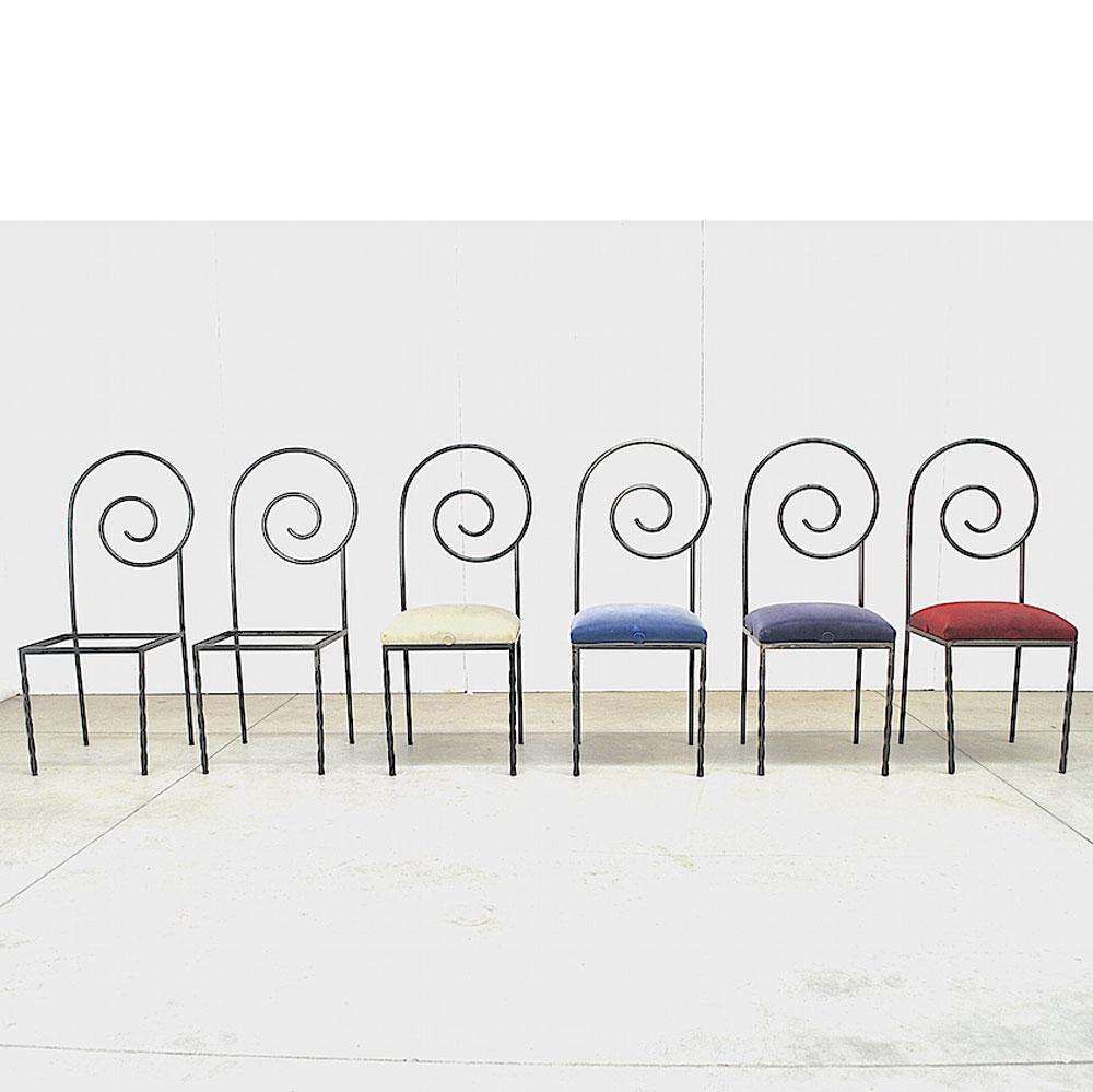 Six chaises italiennes de designer du milieu du siècle dernier de Luigi Serafini, modèle Suspiral, années 1980 4