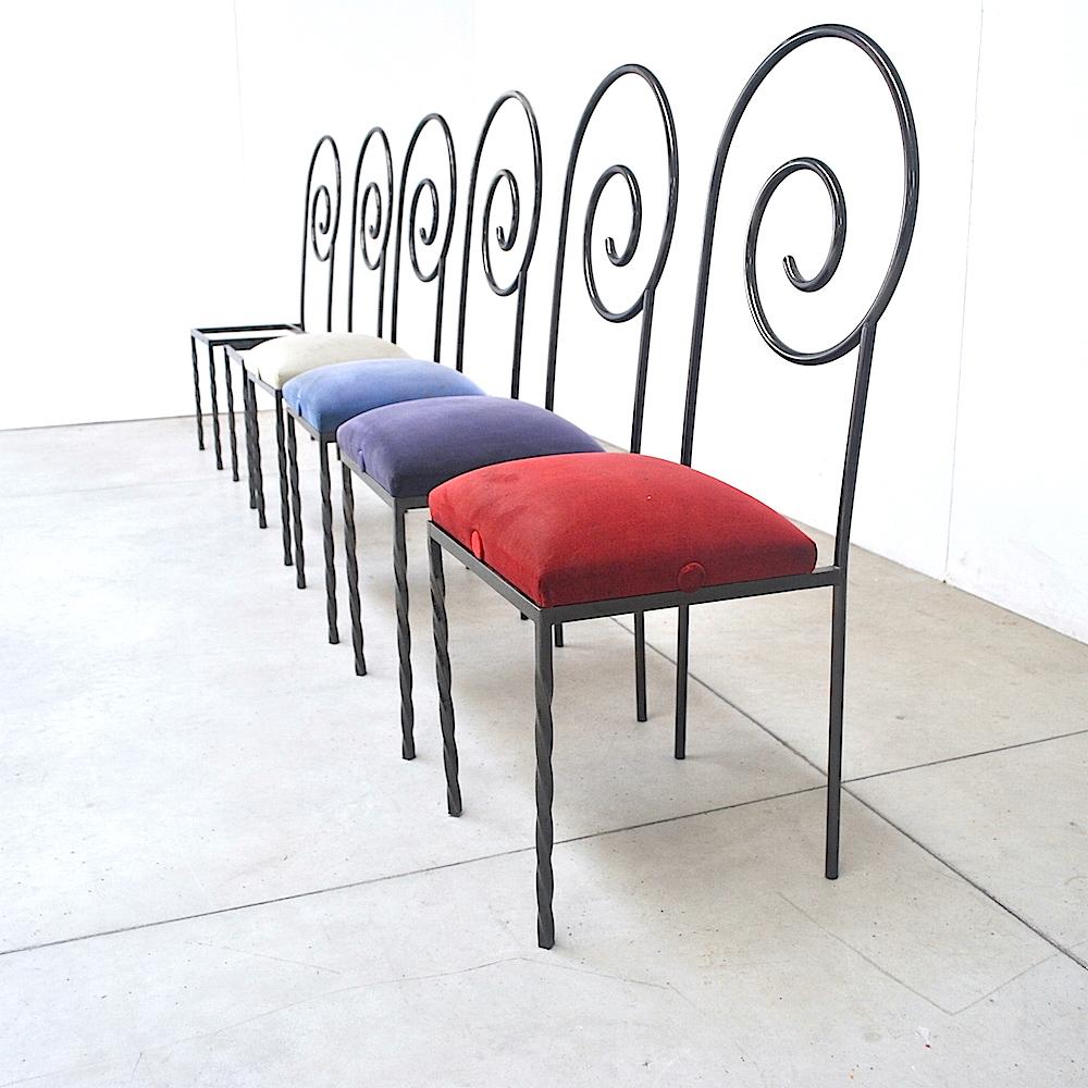 Luigi Serafini Italian Midcentury Designer Six Chairs 1980s Model Suspiral In Good Condition In bari, IT
