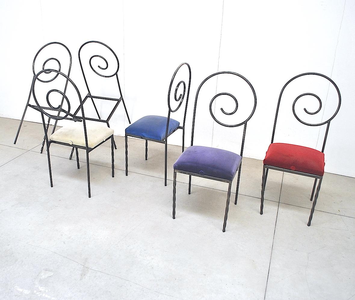 Late 20th Century Luigi Serafini Italian Midcentury Designer Six Chairs 1980s Model Suspiral
