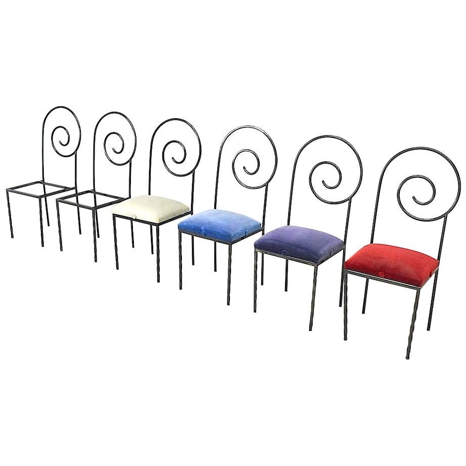 Six chaises italiennes de designer du milieu du siècle dernier de Luigi Serafini, modèle Suspiral, années 1980