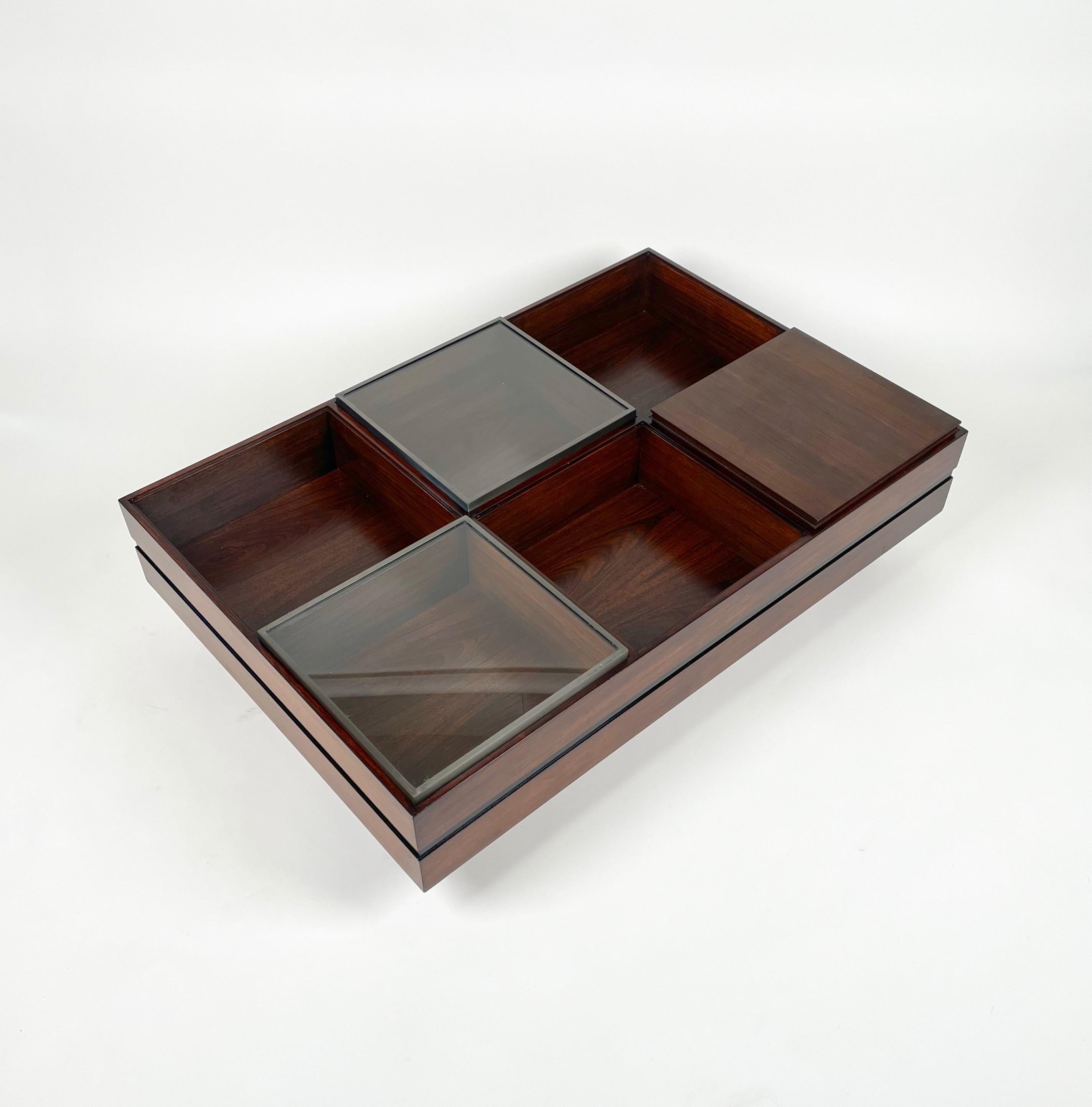 Luigi Sormani Rectangular Modular Coffee Table in Wood and Glass, Italy, 1960s For Sale 3