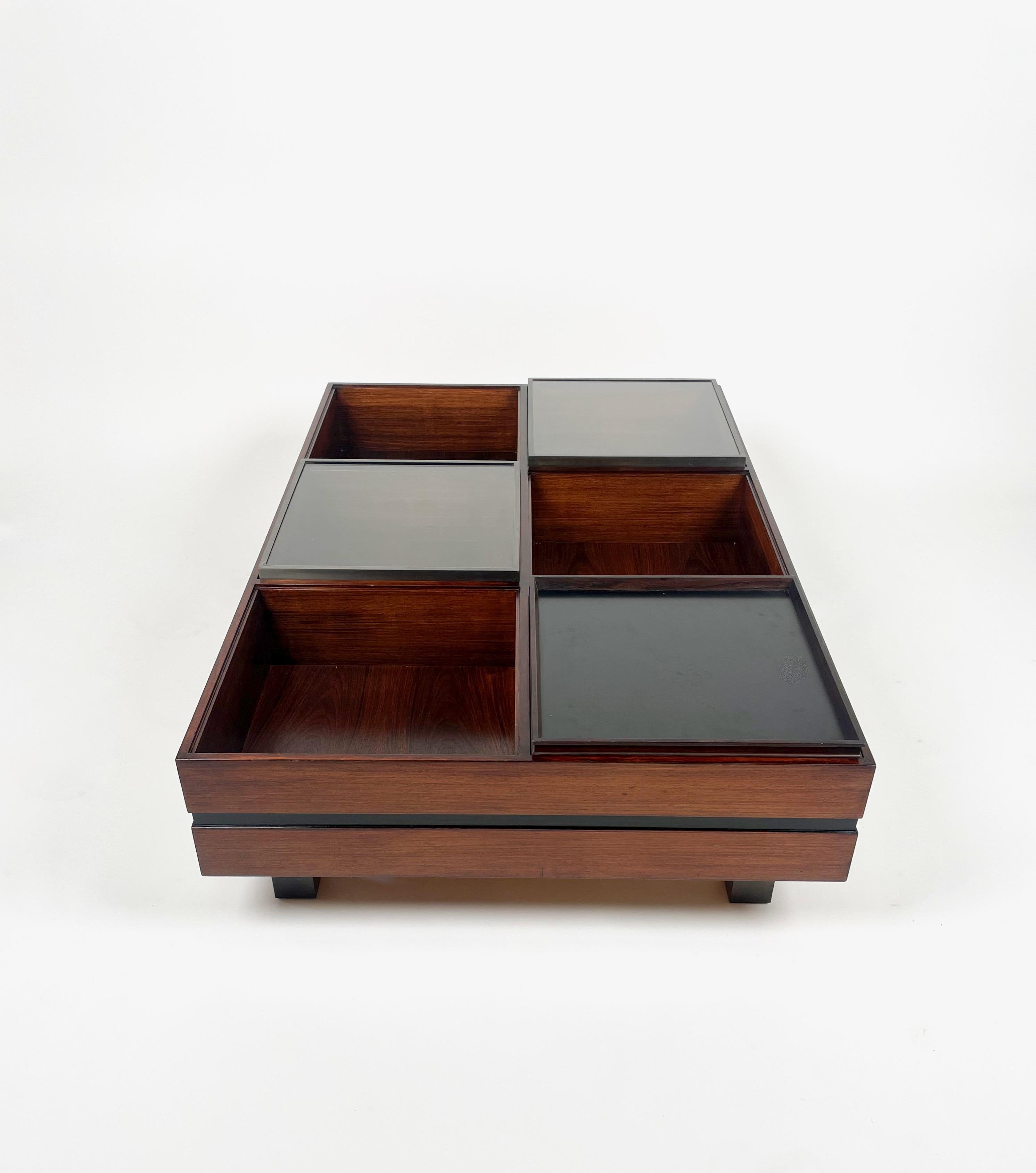 Luigi Sormani Rectangular Modular Coffee Table in Wood and Glass, Italy, 1960s For Sale 4