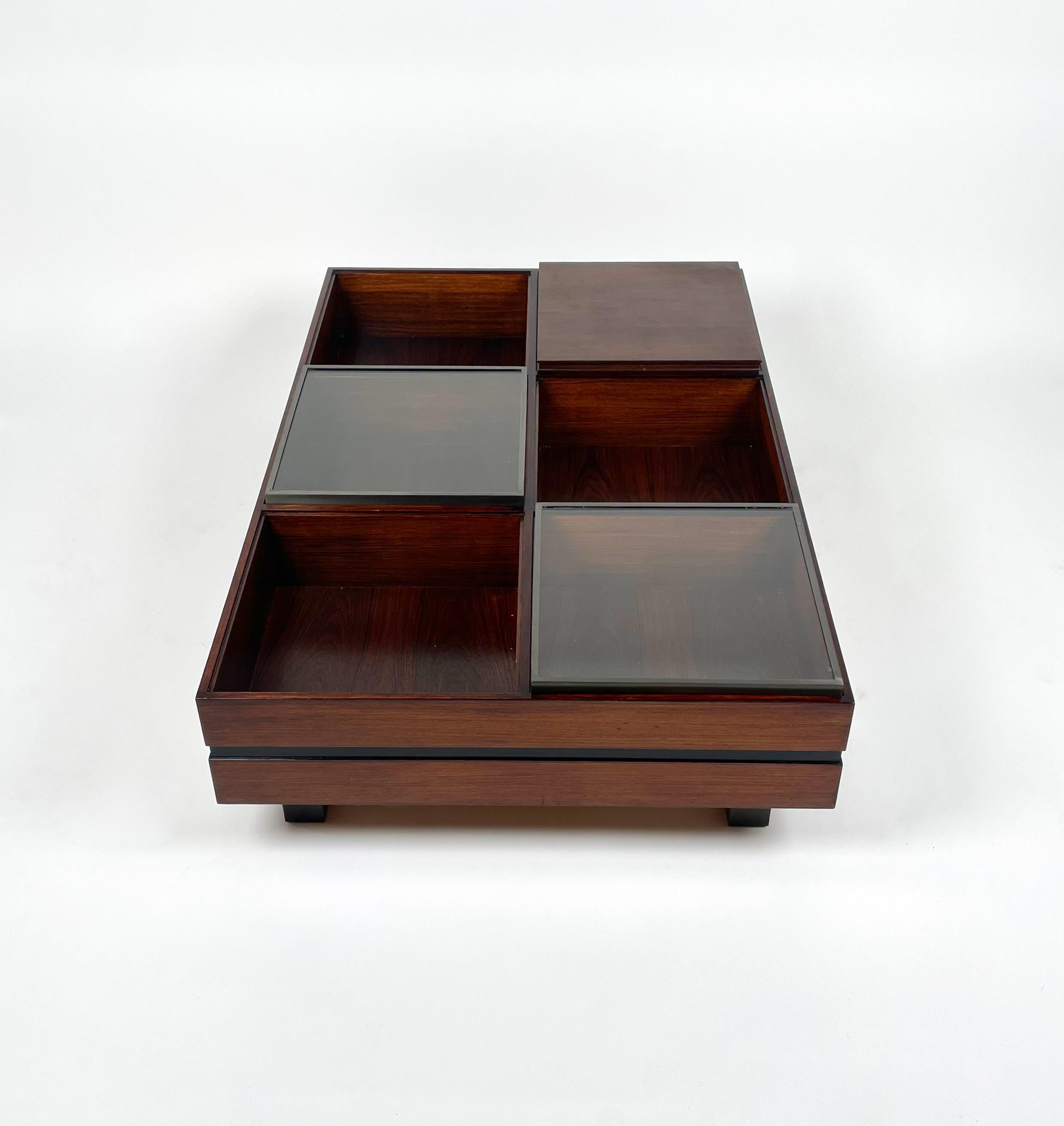 Luigi Sormani Rectangular Modular Coffee Table in Wood and Glass, Italy, 1960s For Sale 5