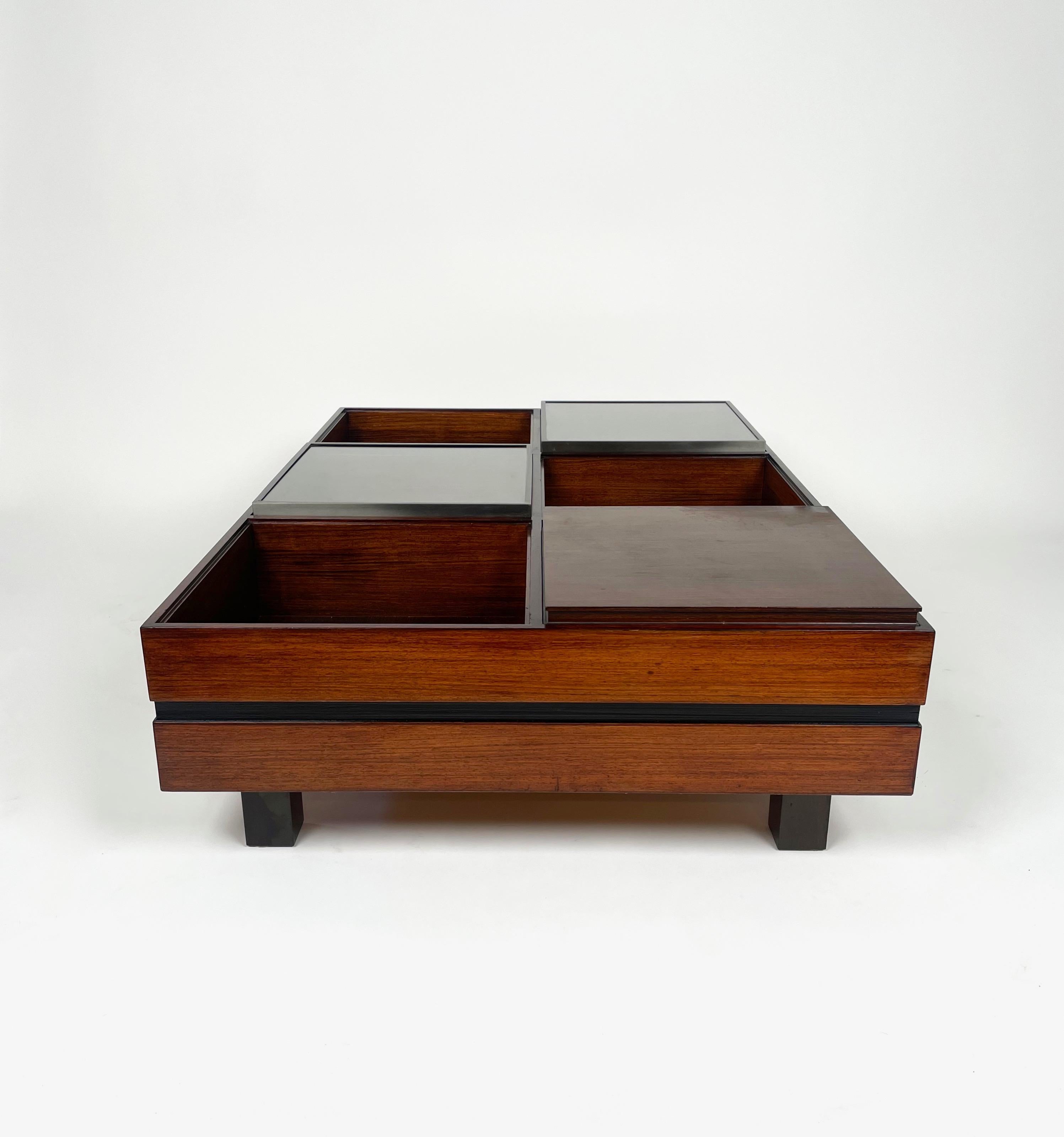 Luigi Sormani Rectangular Modular Coffee Table in Wood and Glass, Italy, 1960s For Sale 6