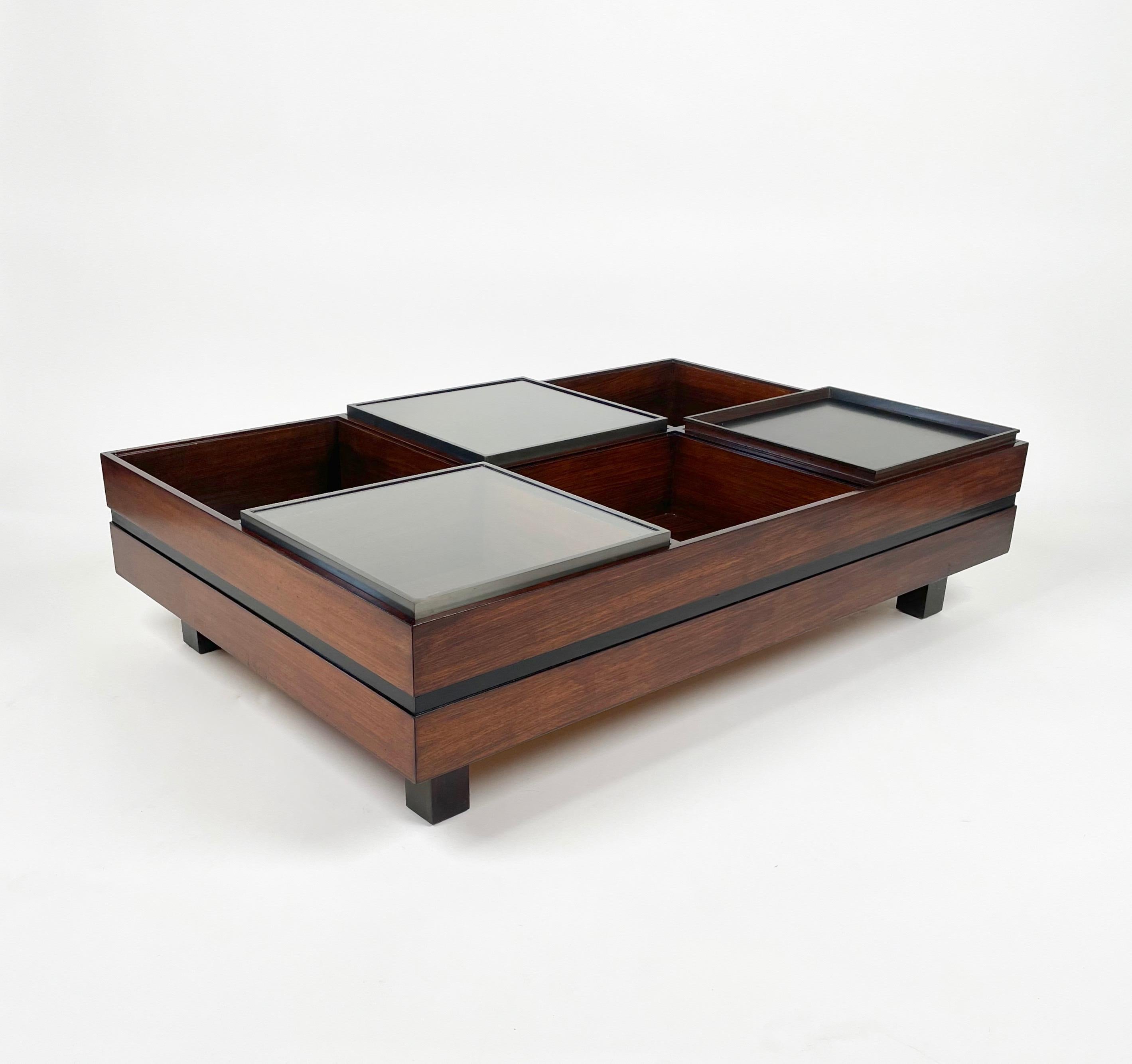 Mid-Century Modern Luigi Sormani Rectangular Modular Coffee Table in Wood and Glass, Italy, 1960s For Sale