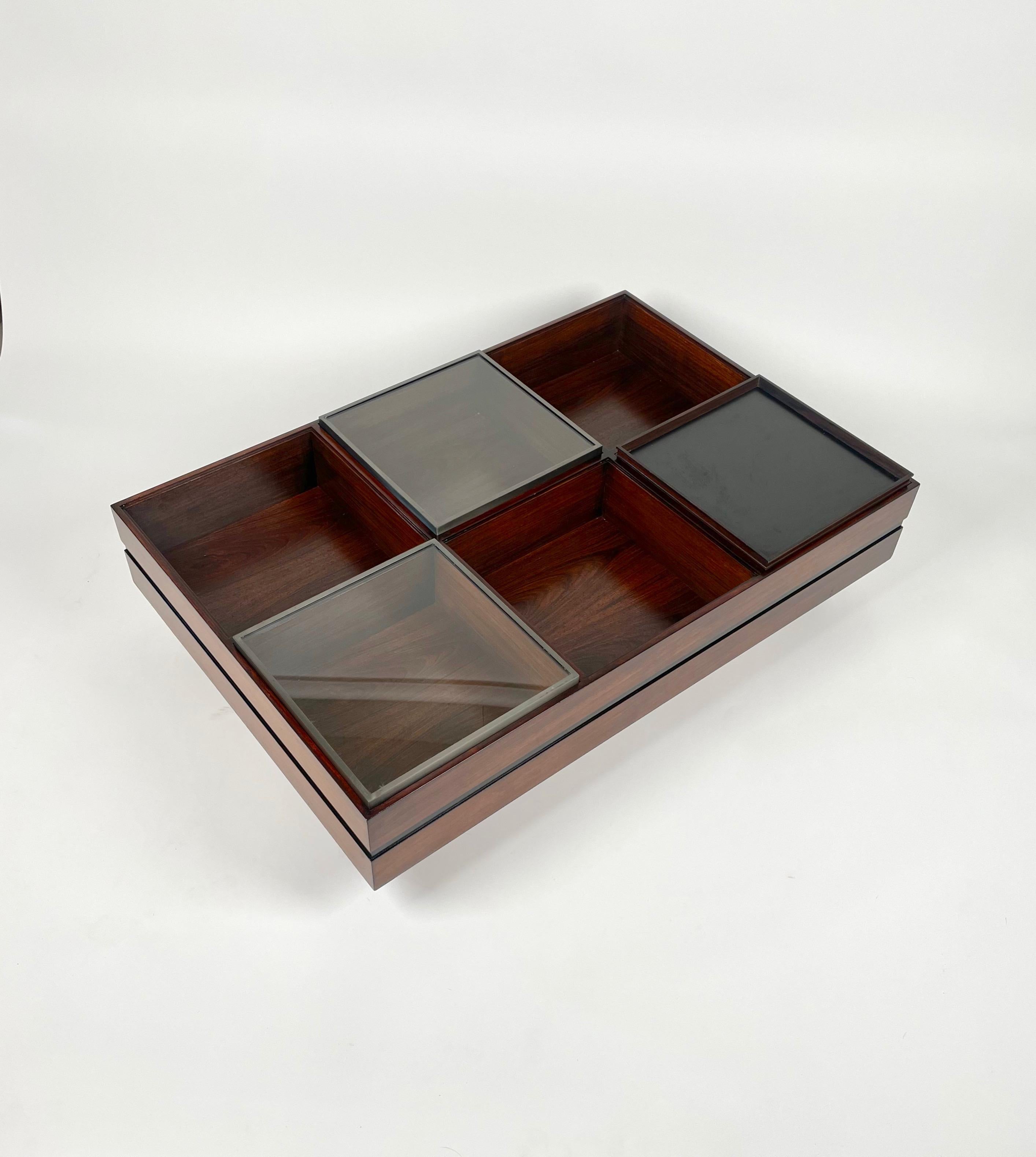 Italian Luigi Sormani Rectangular Modular Coffee Table in Wood and Glass, Italy, 1960s For Sale