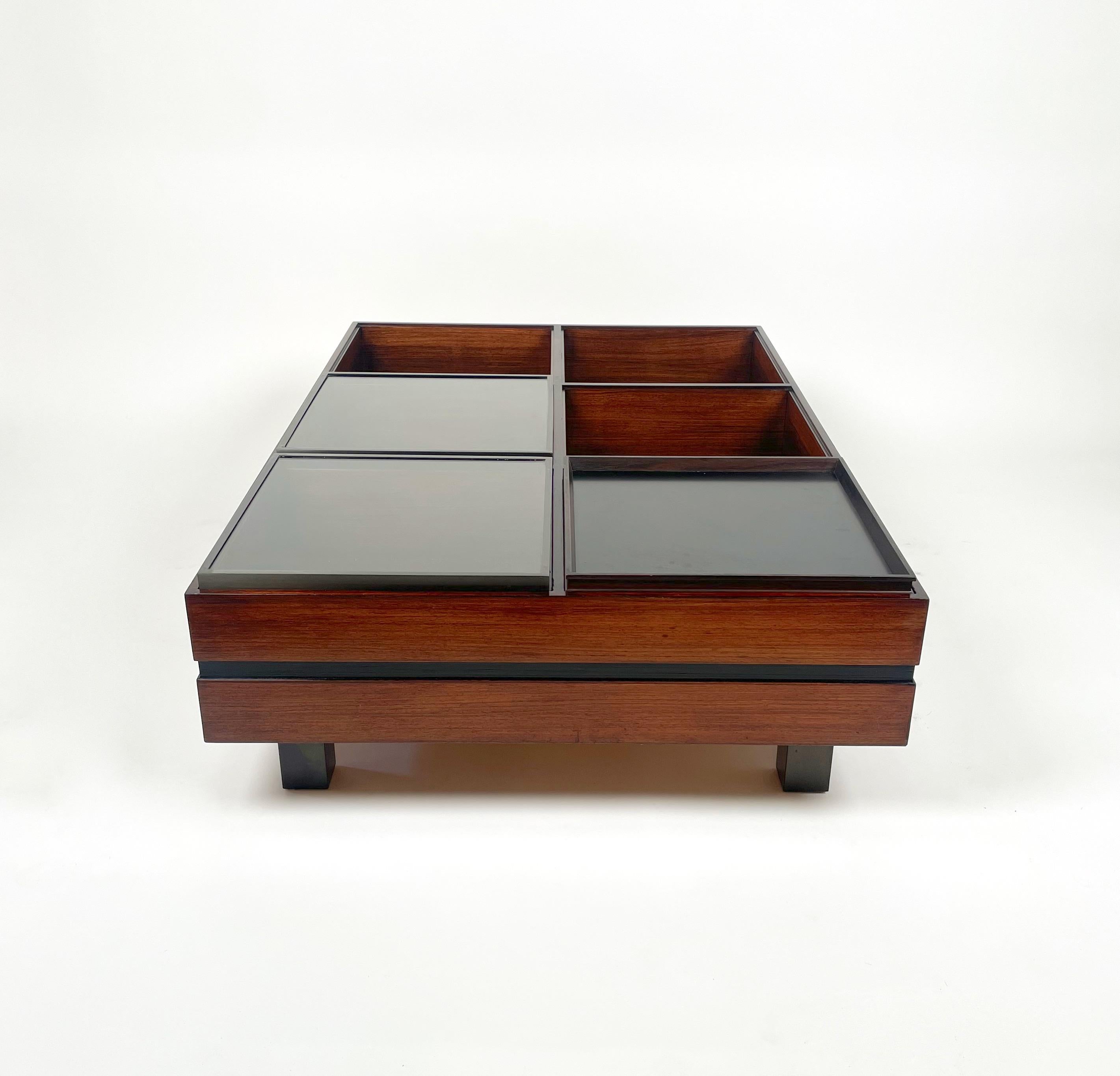 Metal Luigi Sormani Rectangular Modular Coffee Table in Wood and Glass, Italy, 1960s For Sale