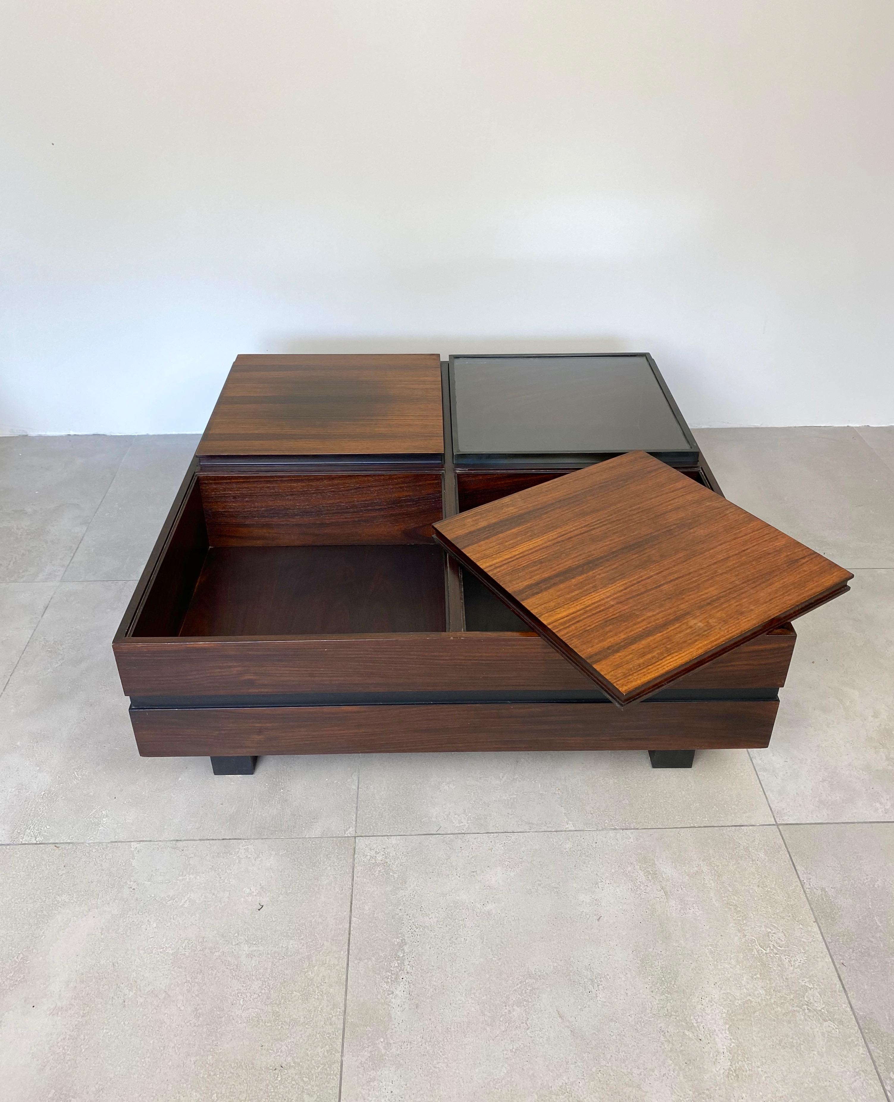Luigi Sormani Square Modular Coffee Table in Wood, Italy, 1960s For Sale 5