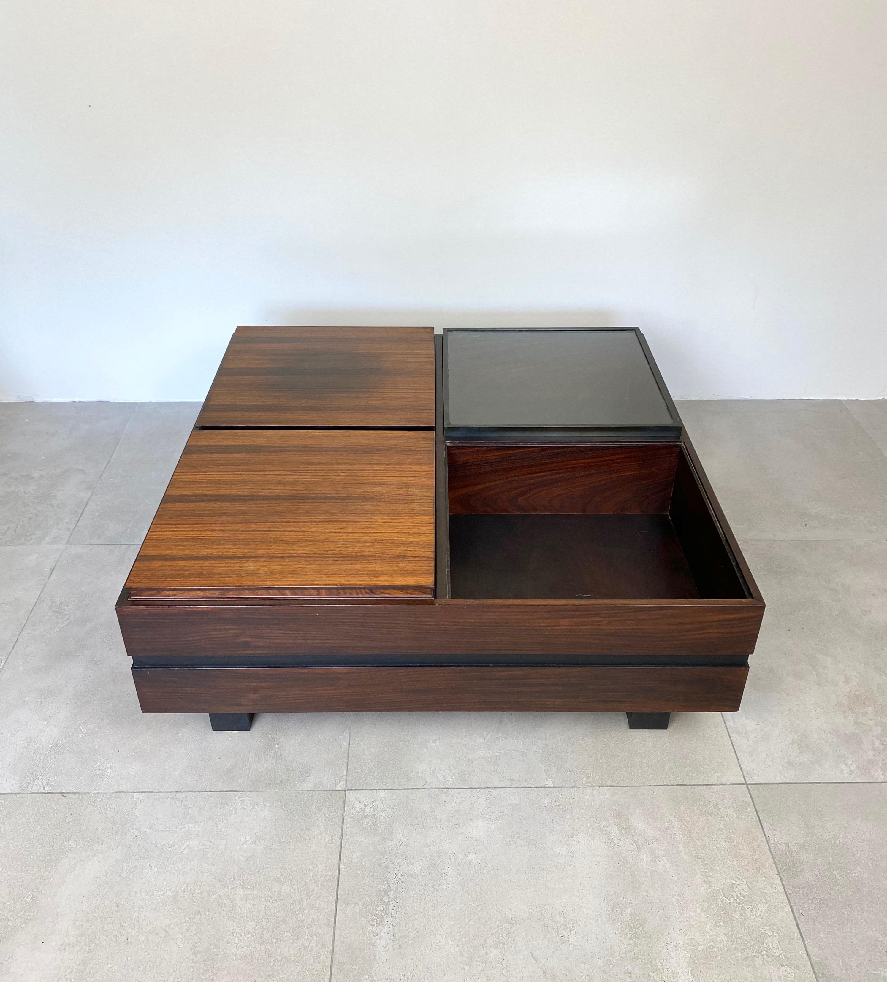 Mid-Century Modern Luigi Sormani Square Modular Coffee Table in Wood, Italy, 1960s For Sale