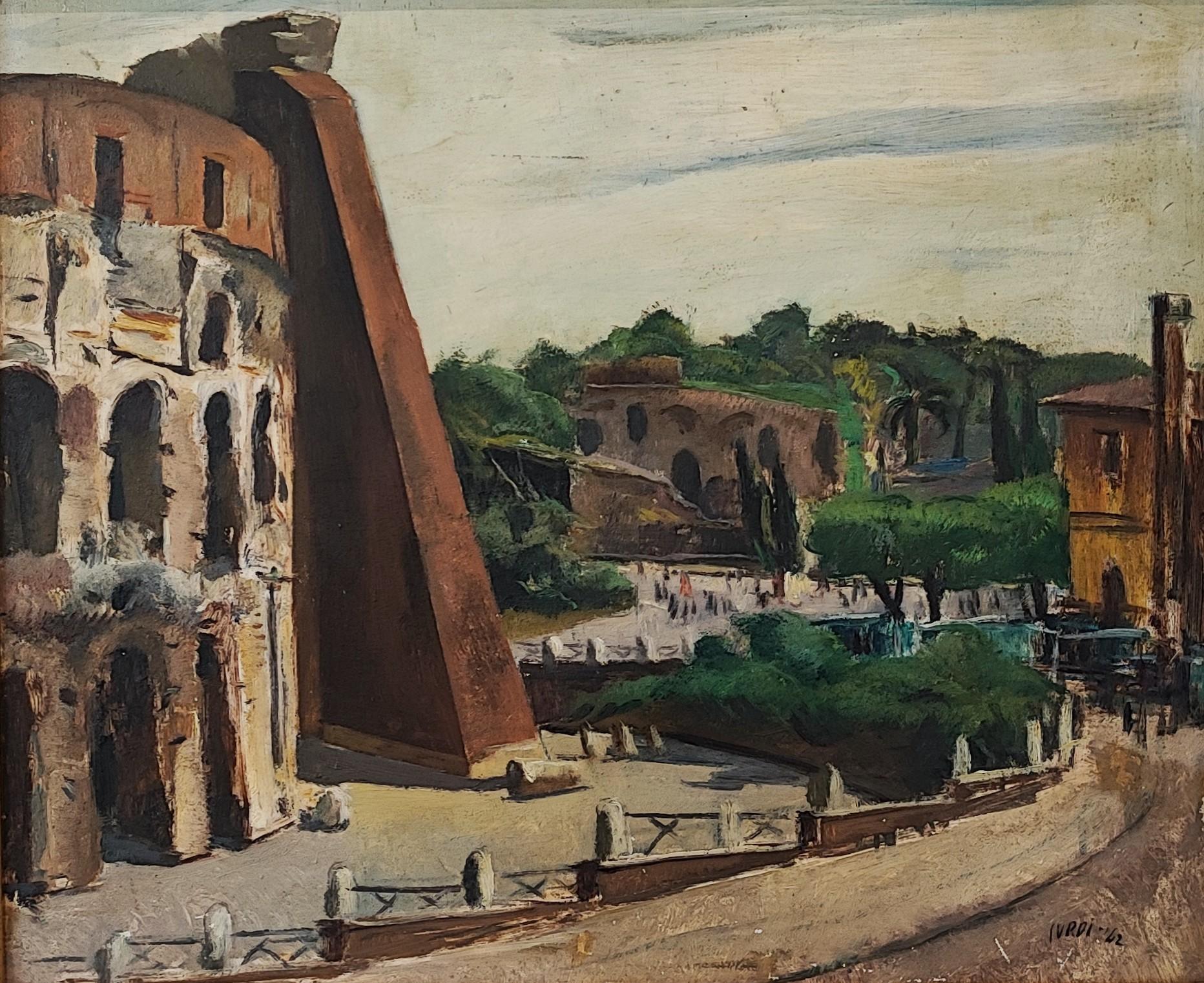 Luigi Surdi Landscape Painting - The Colosseum and the Domus Aurea, Rome